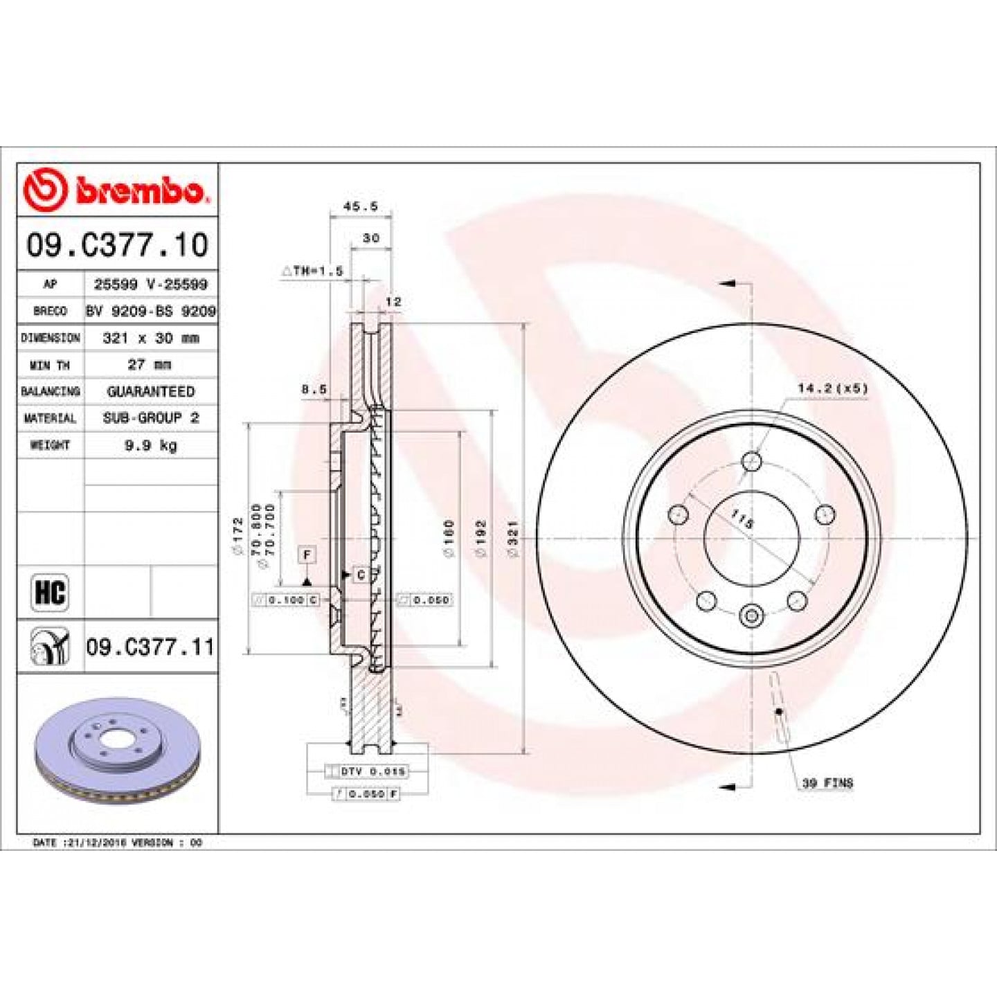 Discofreno BREMBO 09.C377.11