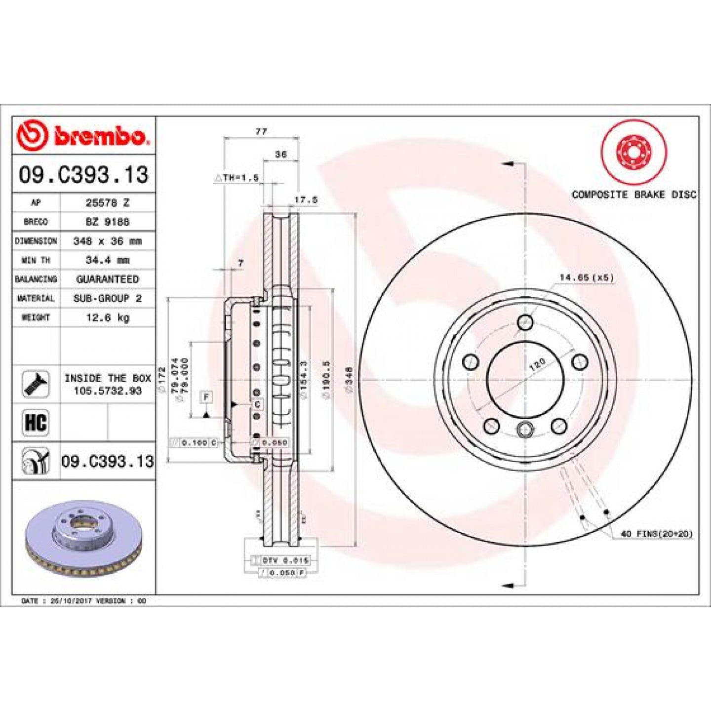 Bremseskive BREMBO 09.C393.13