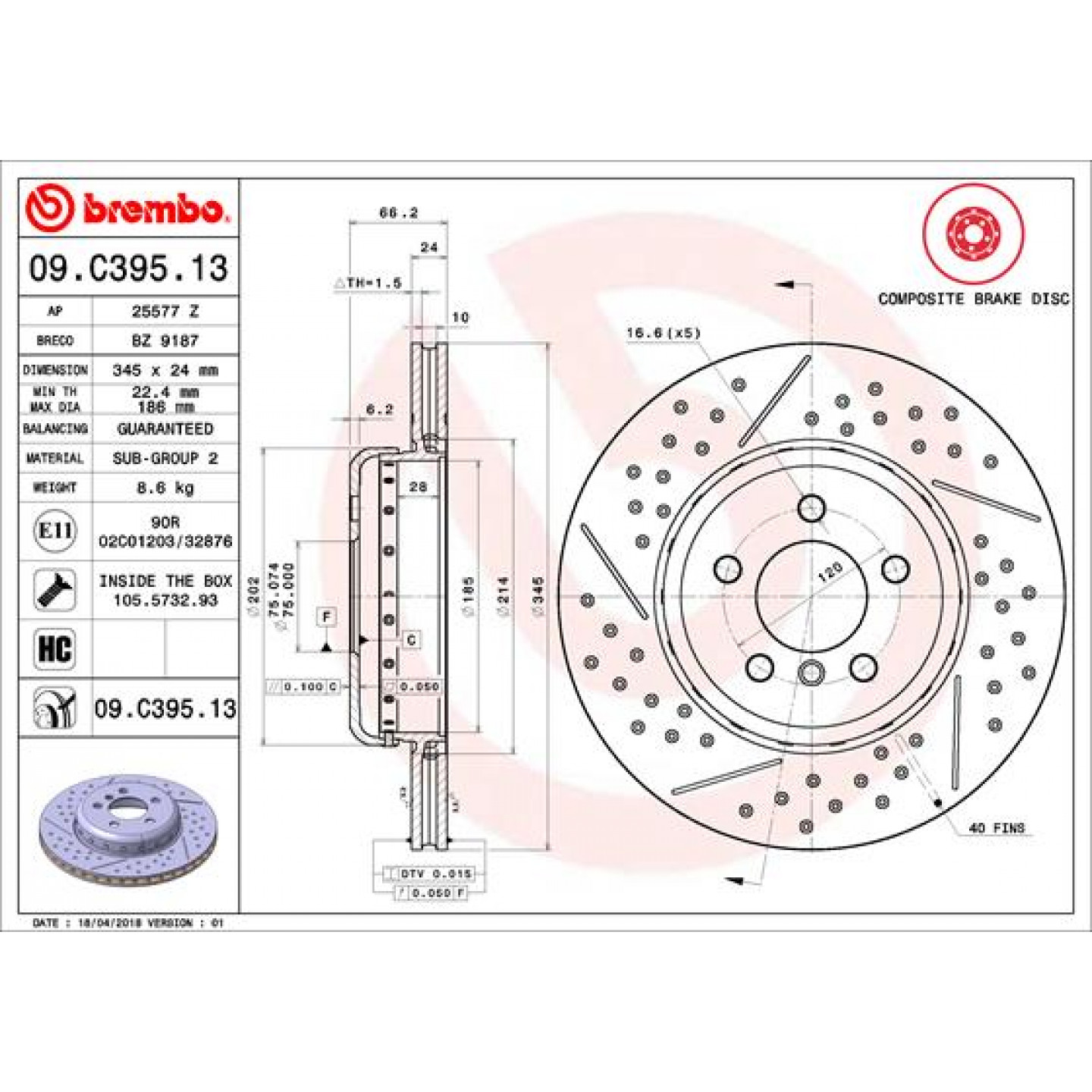 Bremseskive BREMBO 09.C395.13