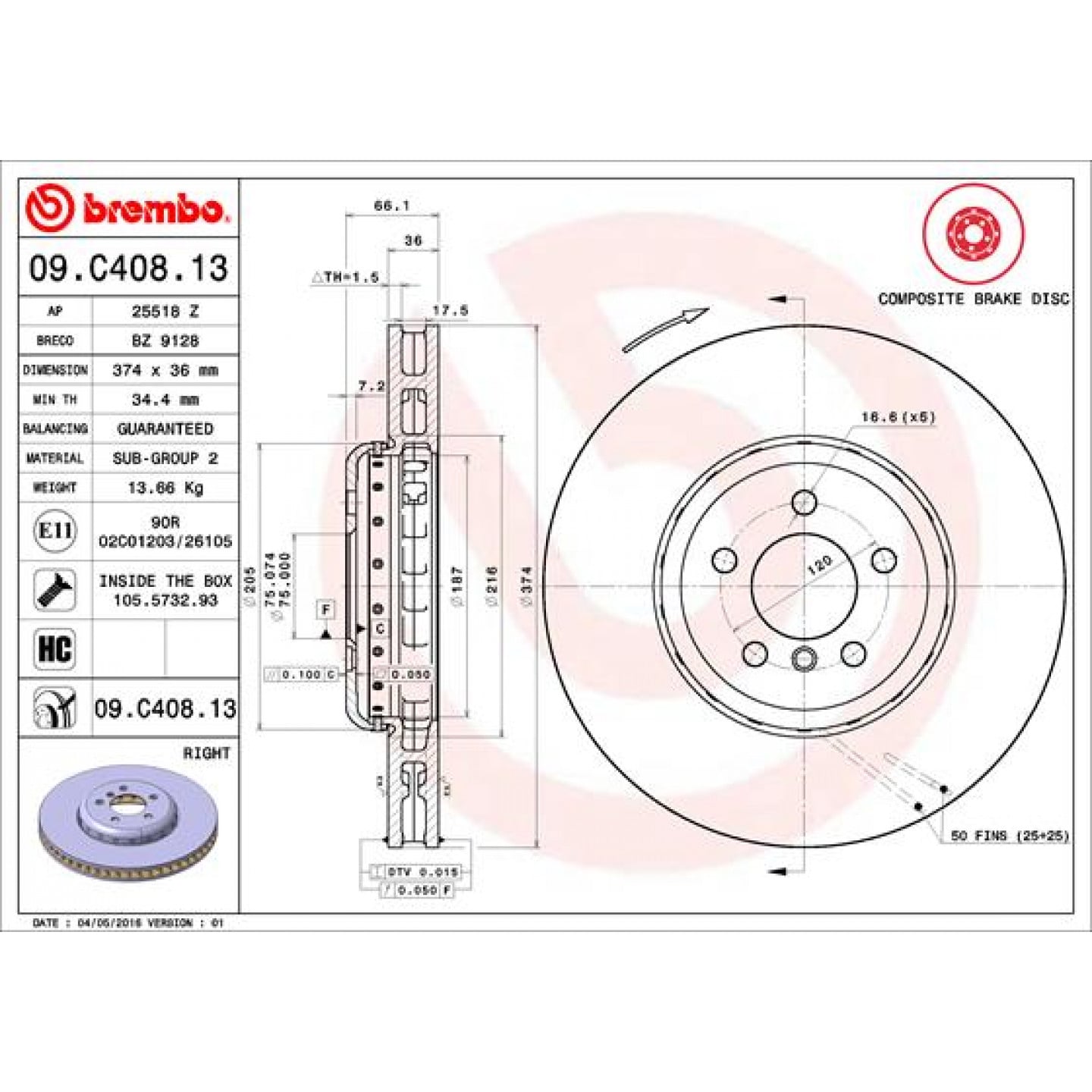 Brzdový kotouč BREMBO 09.C408.13