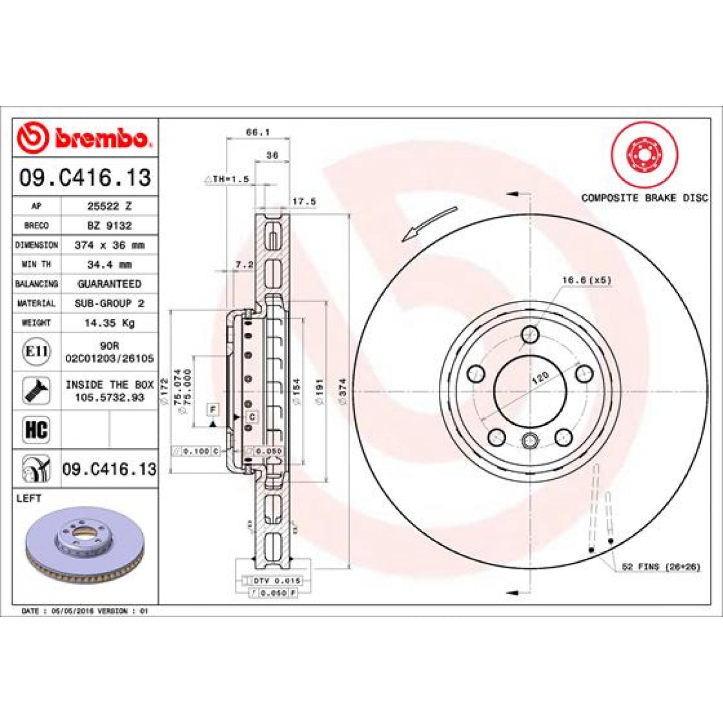 Brzdový kotouč BREMBO 09.C416.13
