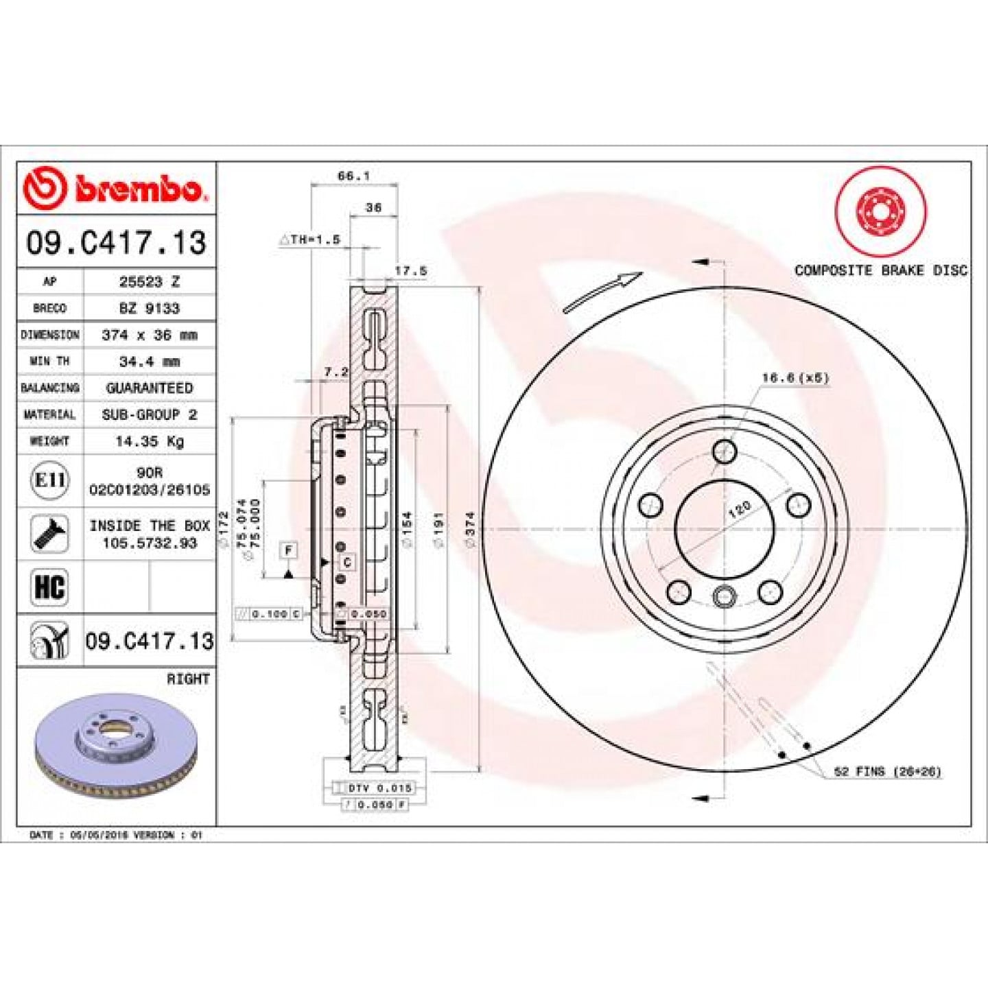 Bremsscheibe BREMBO 09.C417.13