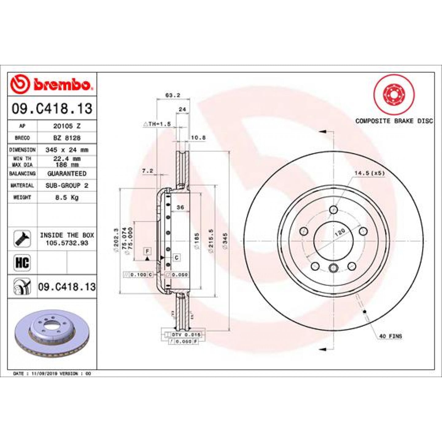 Discofreno BREMBO 09.C418.13