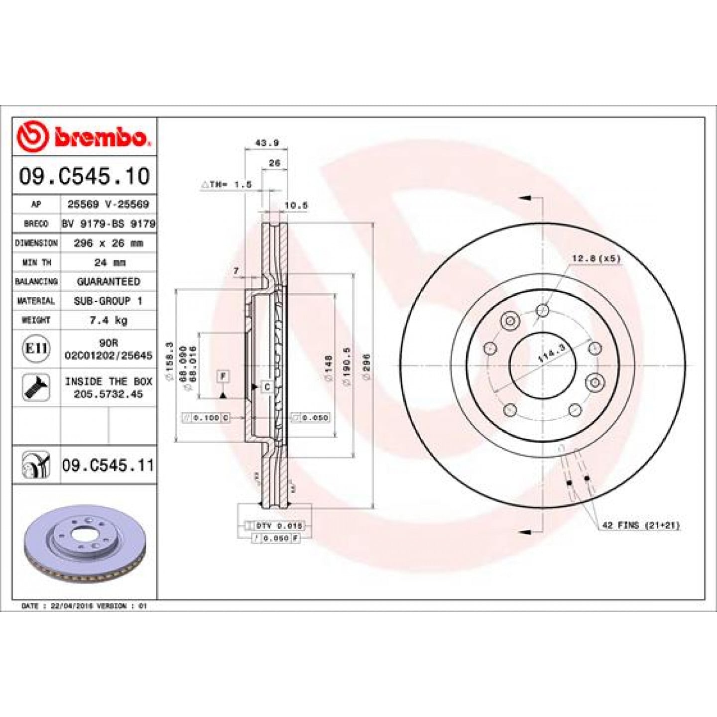 Discofreno BREMBO 09.C545.11