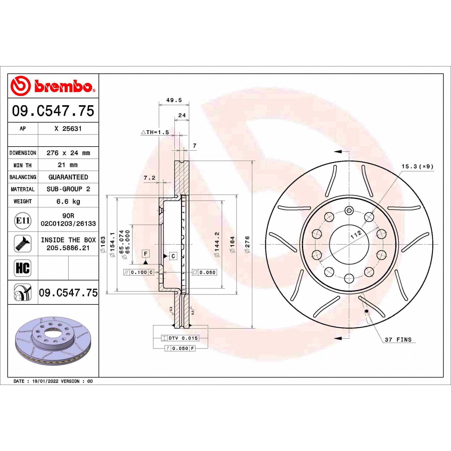 Bremsscheibe BREMBO 09.C547.75