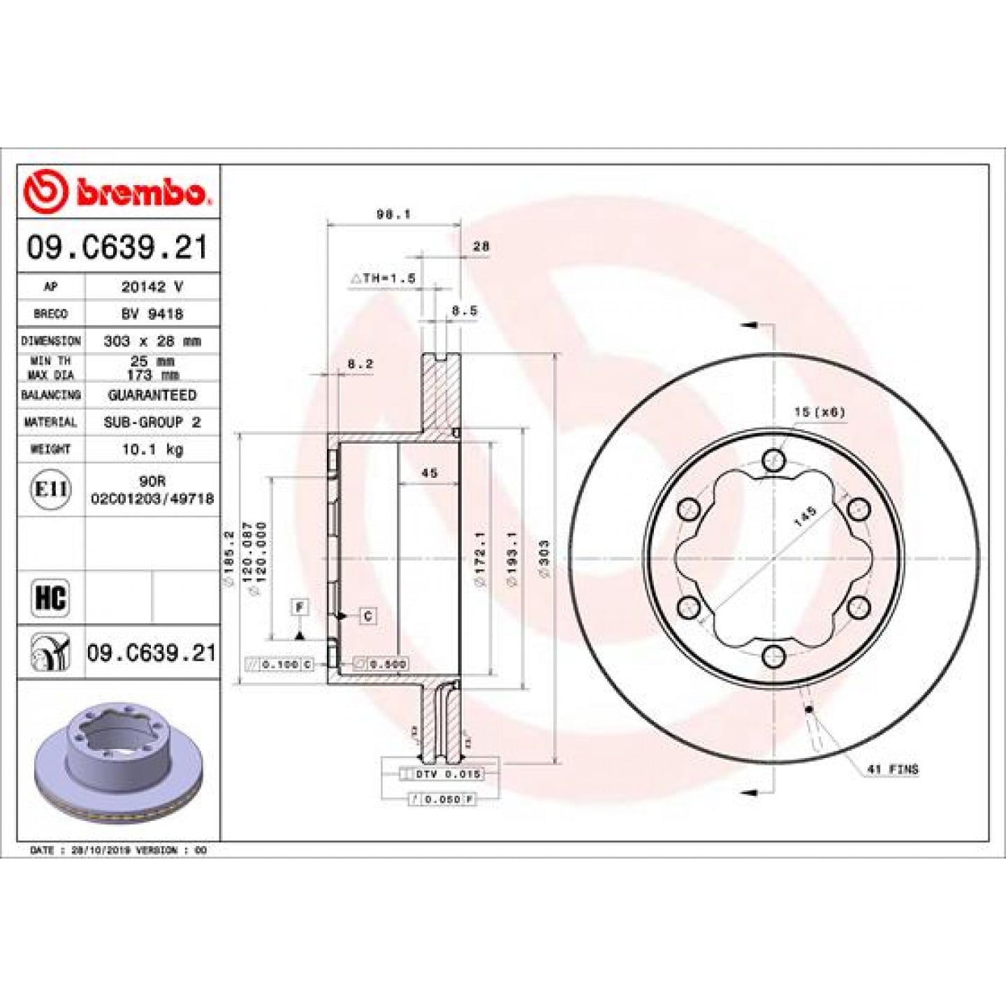Discofreno BREMBO 09.C639.21