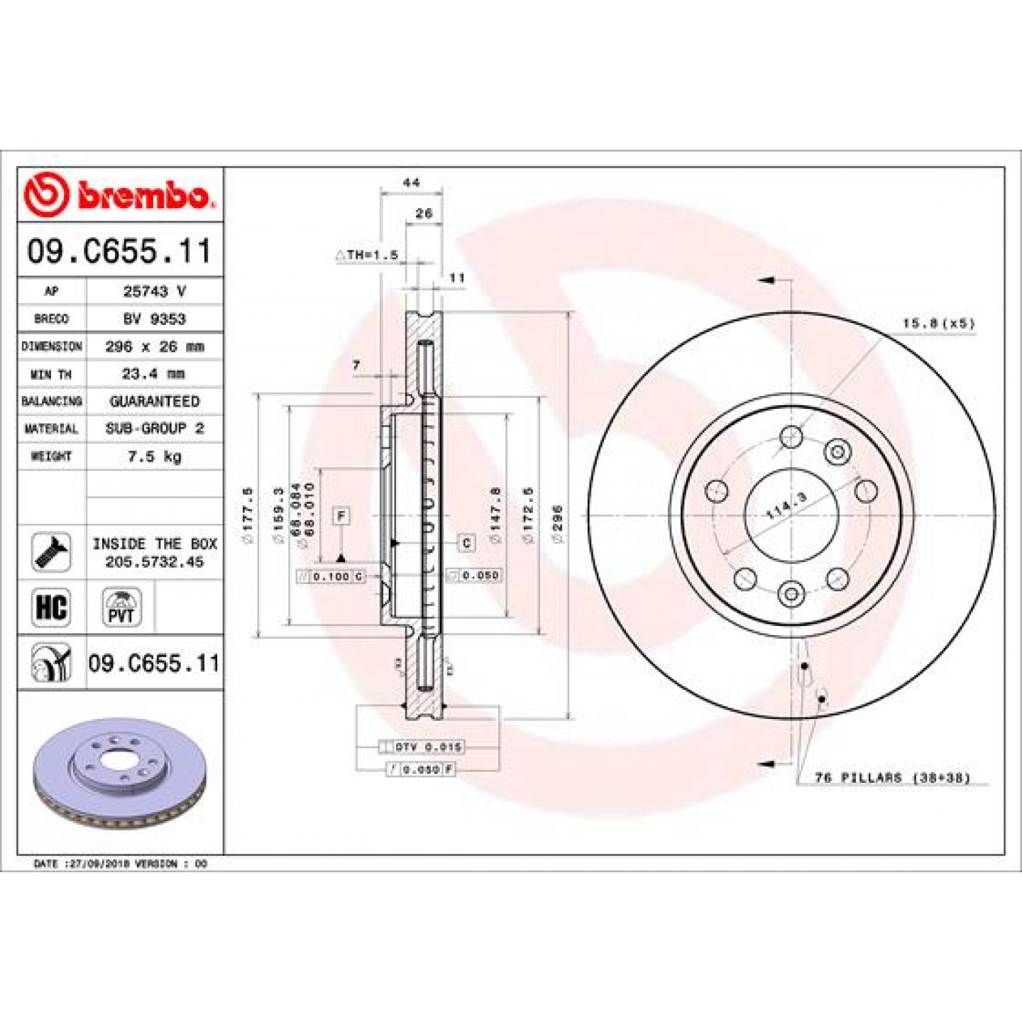 Remschijf BREMBO 09.C655.11