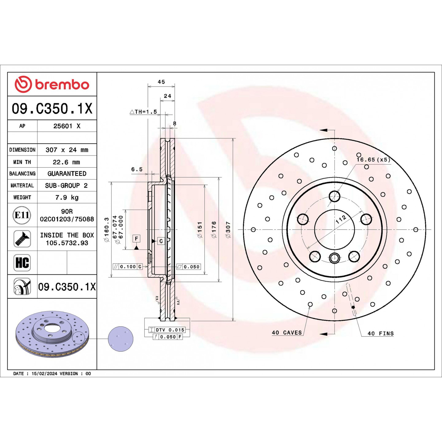 Bremsscheibe BREMBO 09.C350.1X