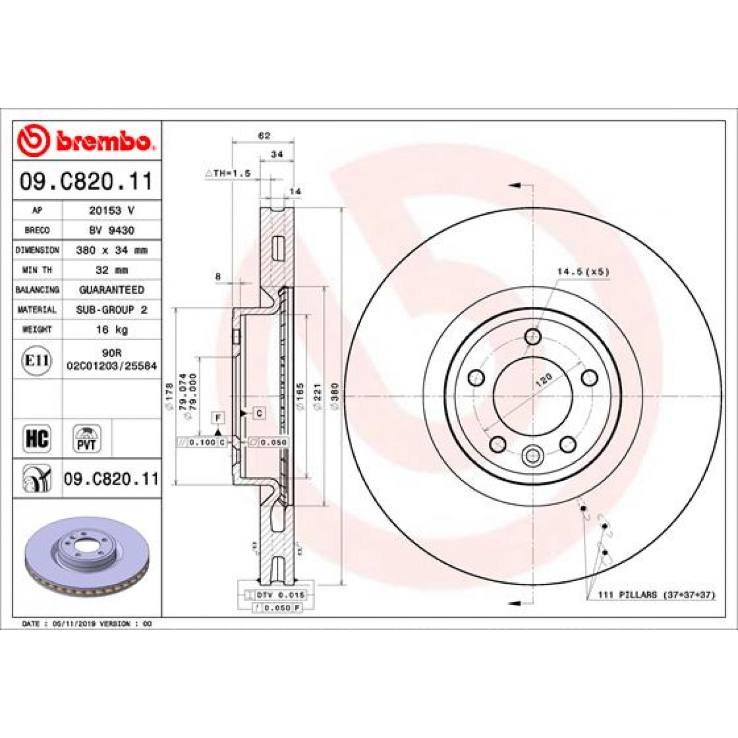 Bremseskive BREMBO 09.C820.11