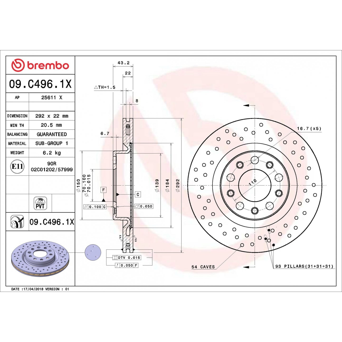Remschijf BREMBO 09.C496.1X