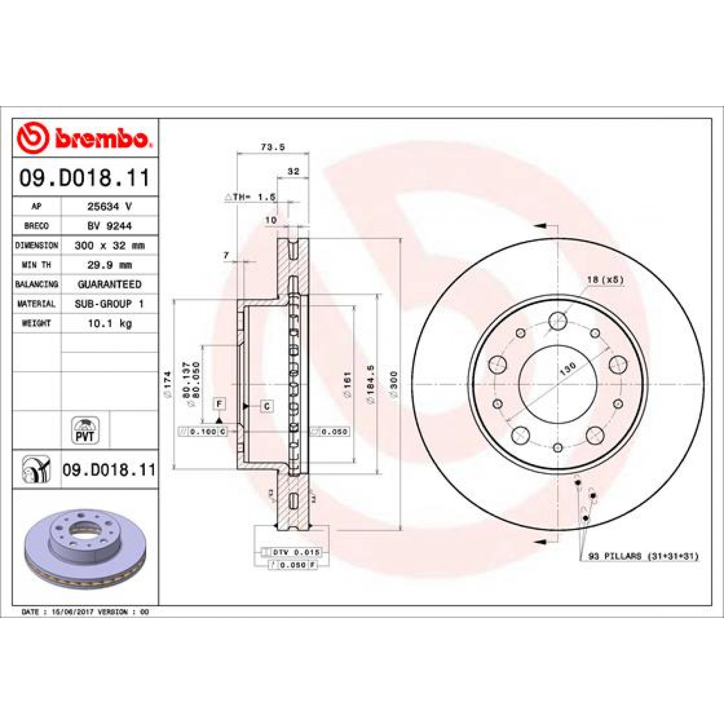 Remschijf BREMBO 09.D018.11