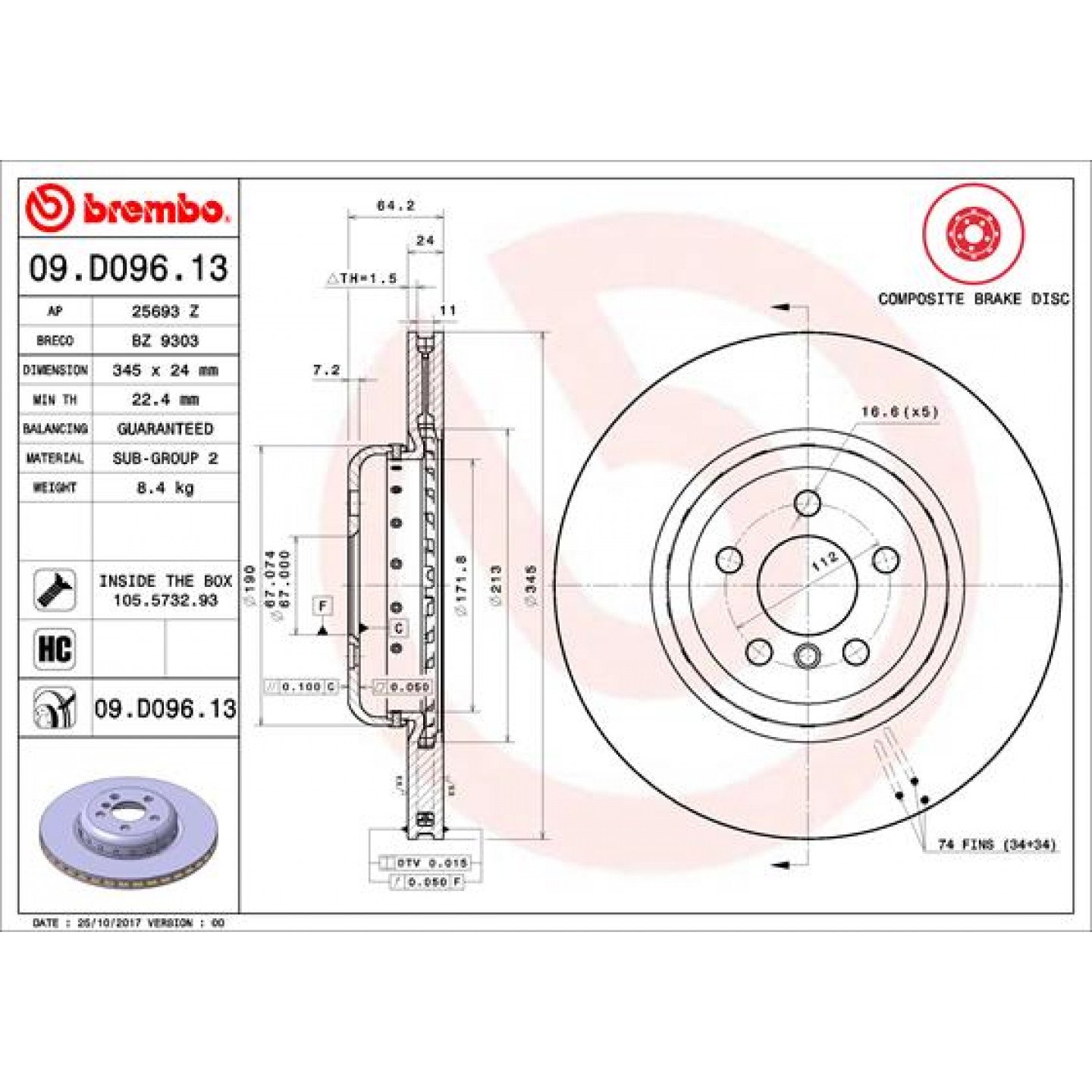 Bremžu diski BREMBO 09.D096.13 - Trodo.lv