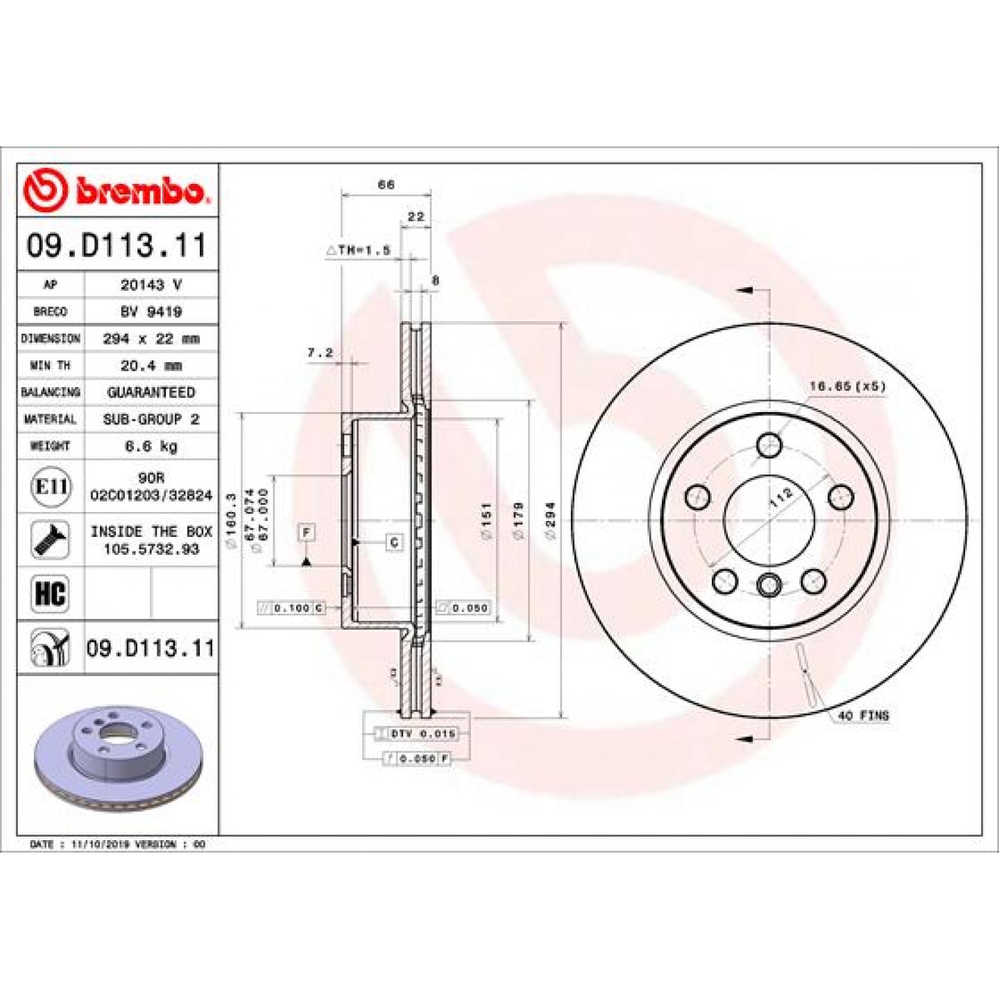 Bremseskive BREMBO 09.D113.11