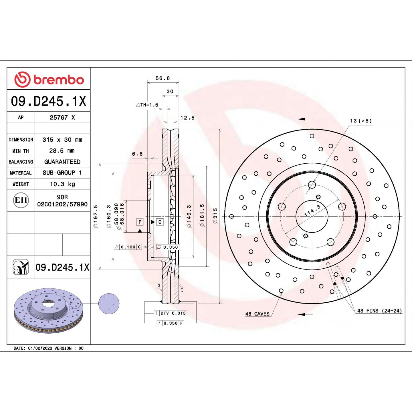 Bremsscheibe BREMBO 09.D245.1X