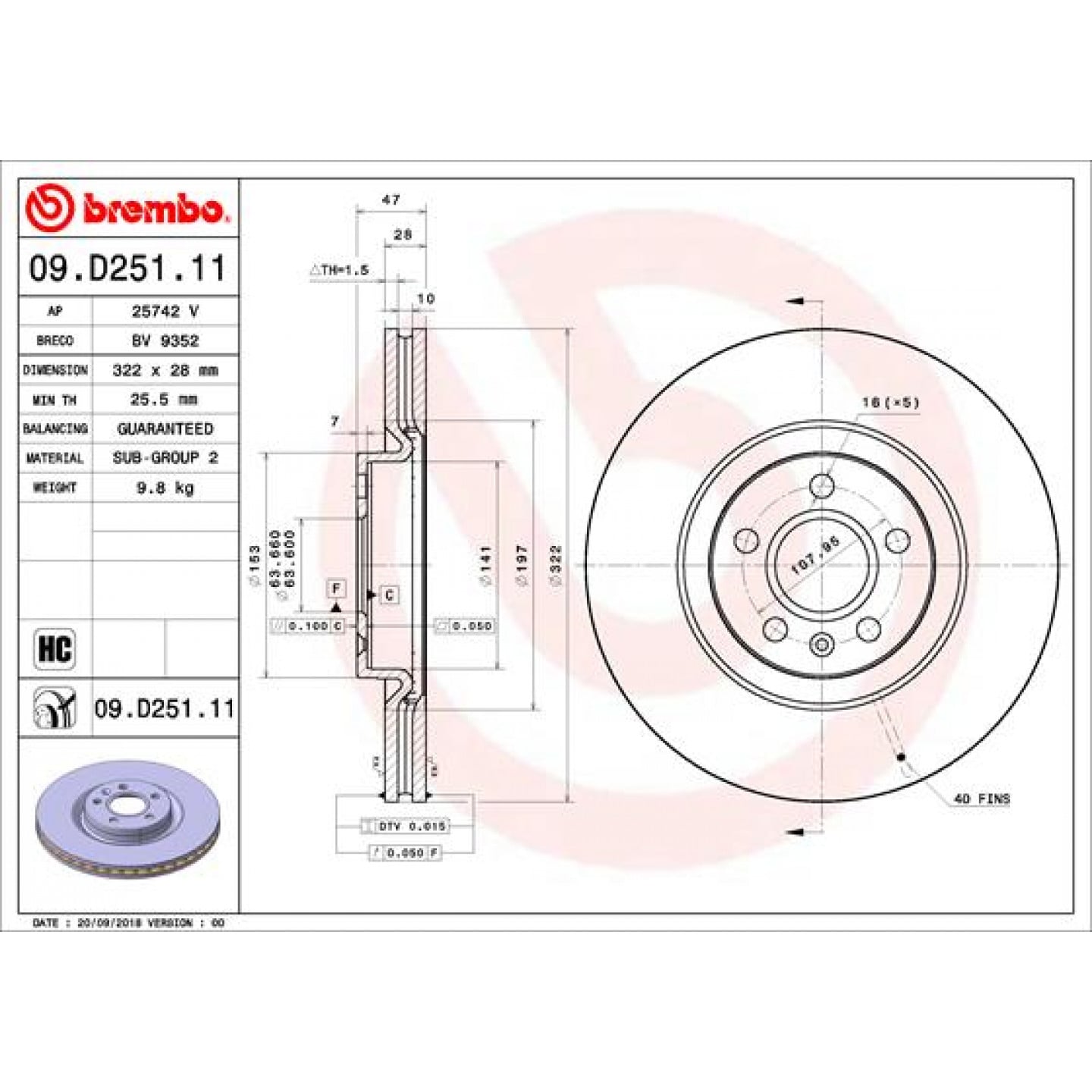 Discofreno BREMBO 09.D251.11
