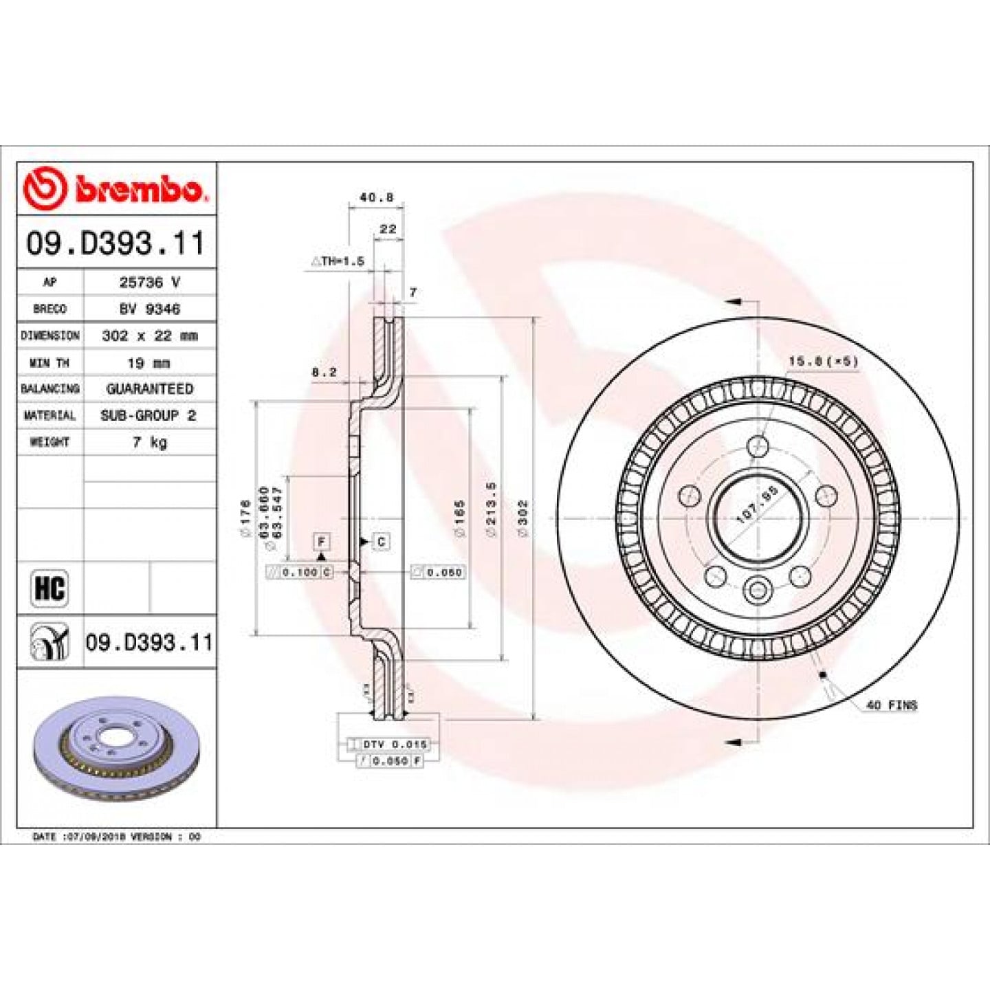 Bremseskive BREMBO 09.D393.11