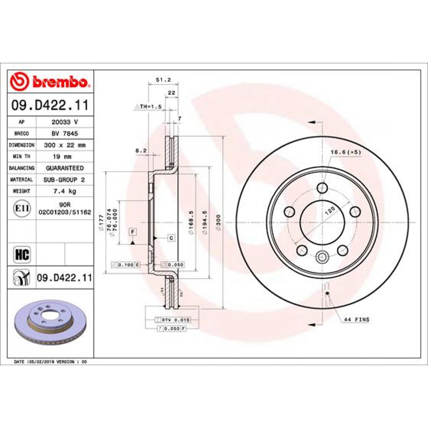 Remschijf BREMBO 09.D422.11