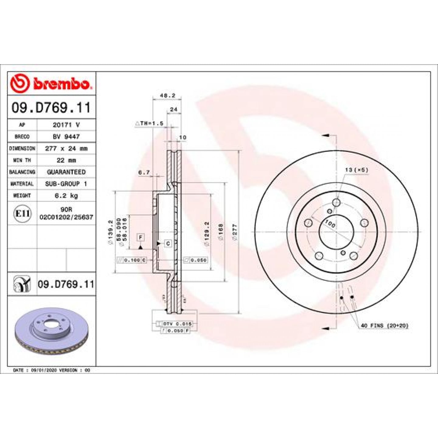 Bremsscheibe BREMBO 09.D769.11