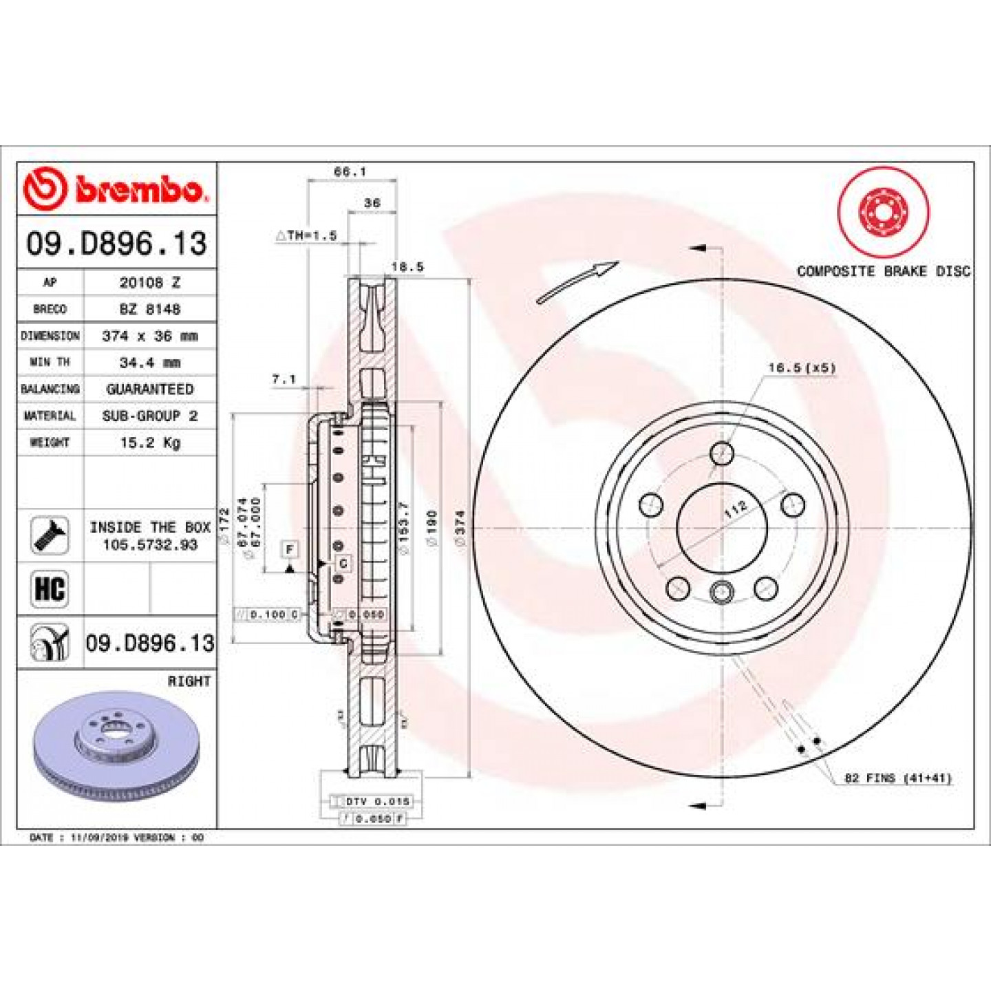 Discofreno BREMBO 09.D896.13
