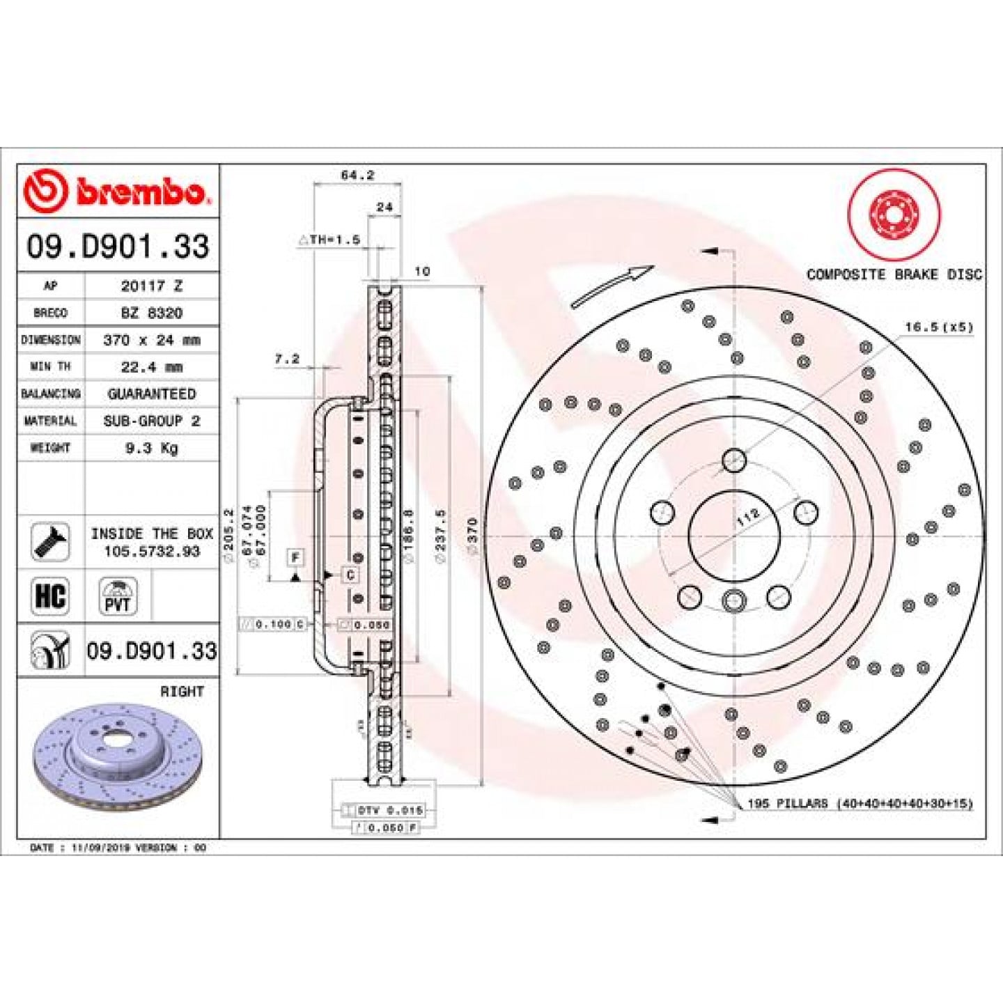 Bremsscheibe BREMBO 09.D901.33