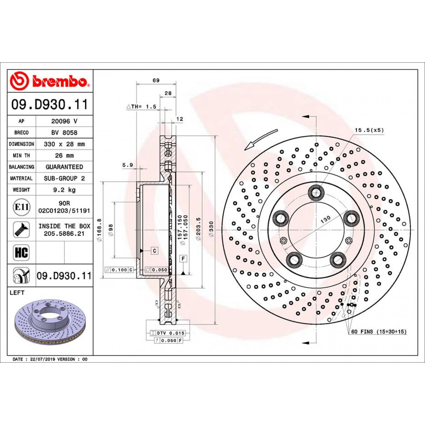 Bremseskive BREMBO 09.D930.11