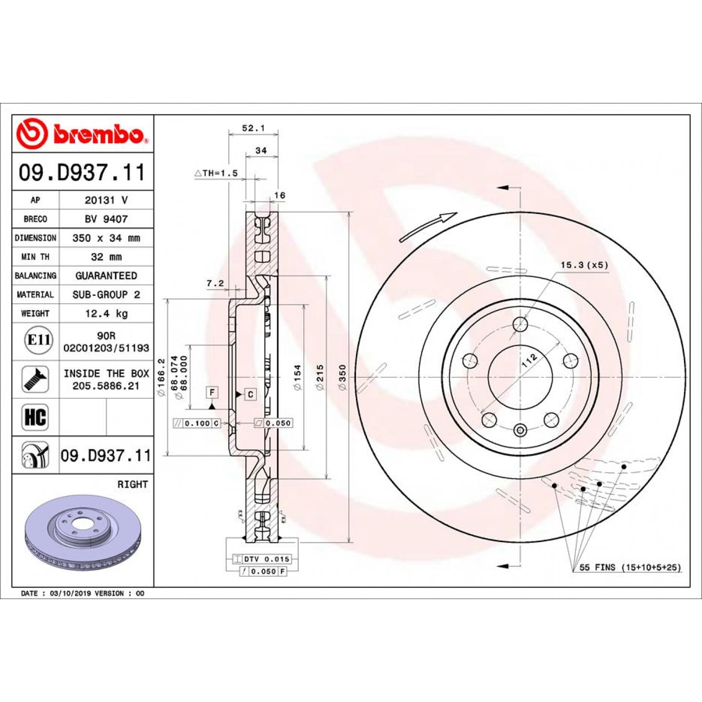 Remschijf BREMBO 09.D937.11