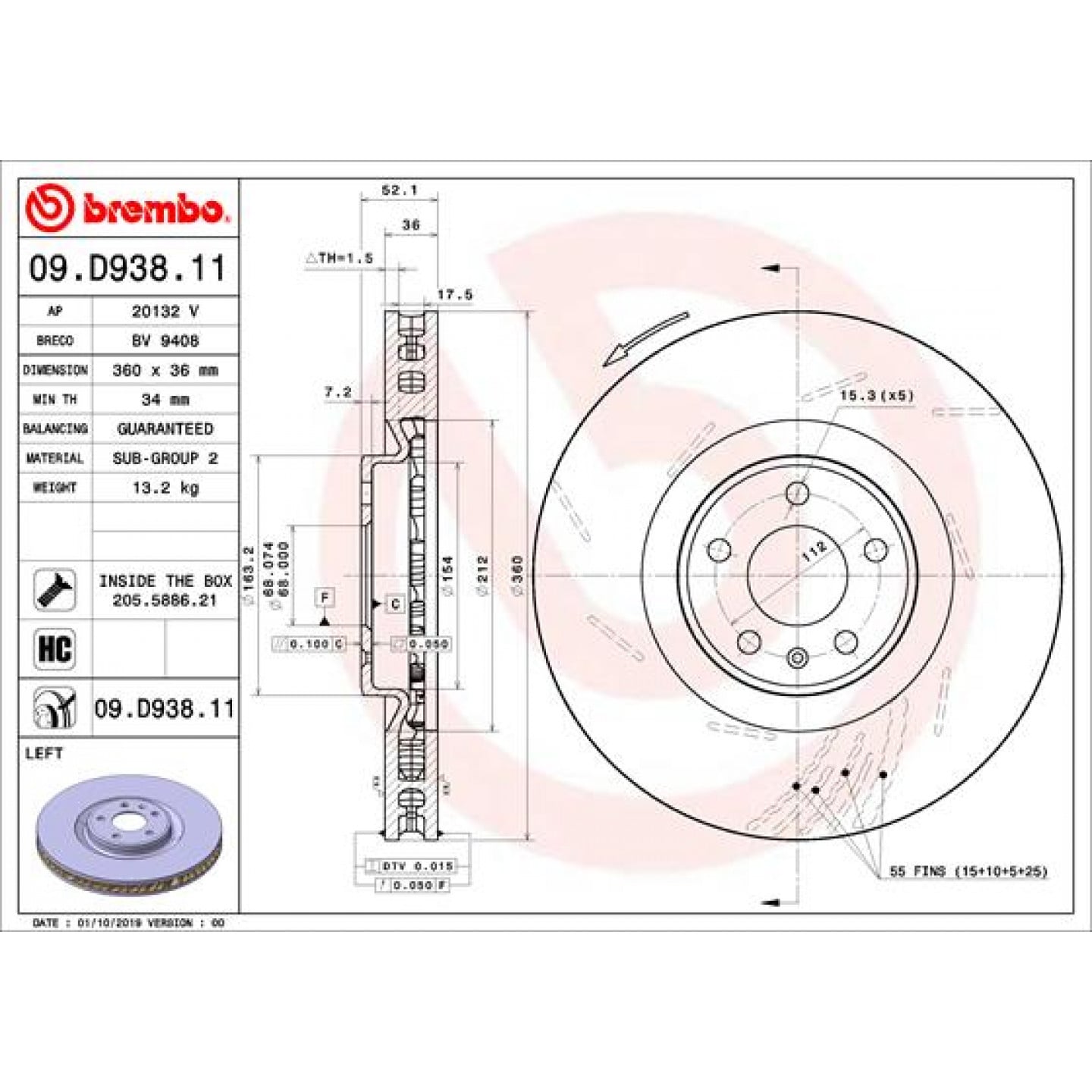 Remschijf BREMBO 09.D938.11