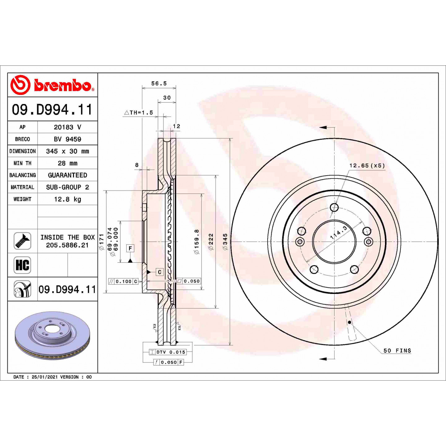 Remschijf BREMBO 09.D994.11