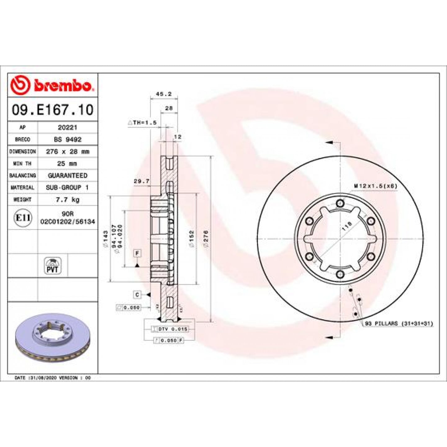 Bremsscheibe BREMBO 09.E167.10