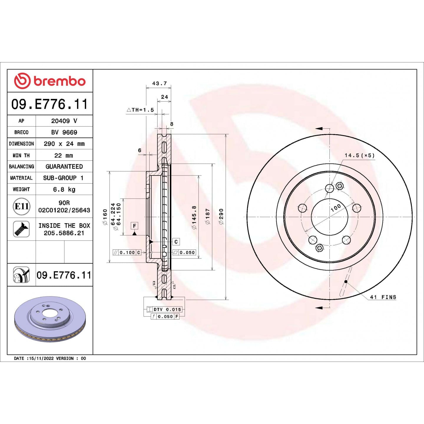 Bremseskive BREMBO 09.E776.11