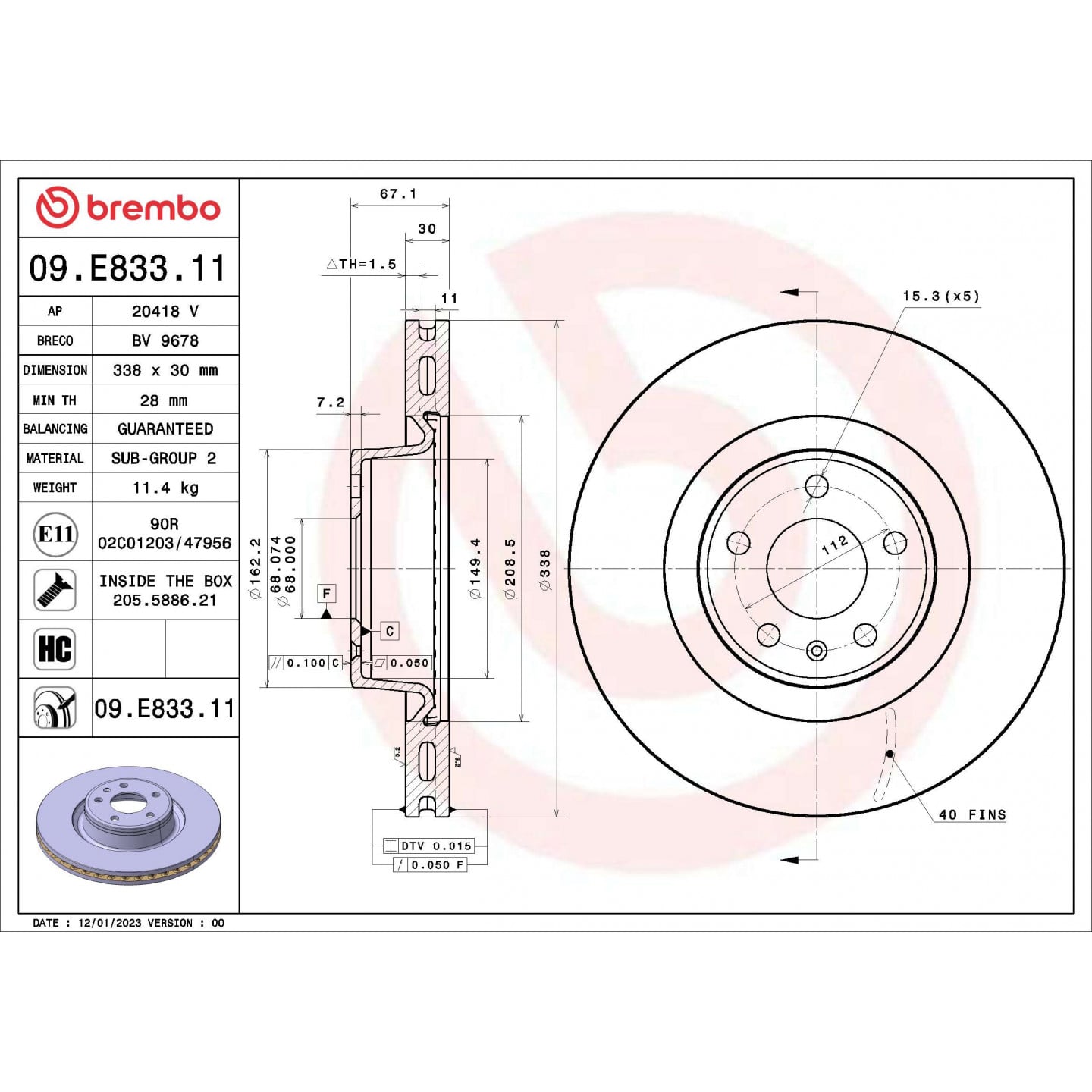 Bremsscheibe BREMBO 09.E833.11