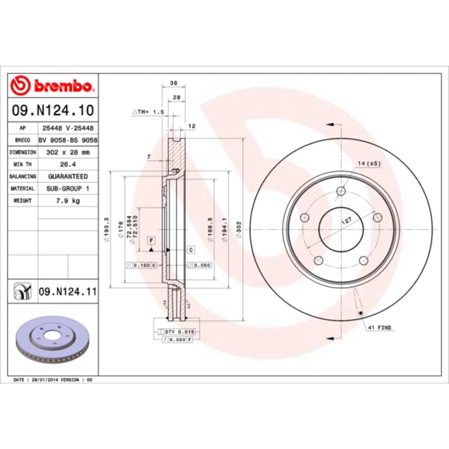 Brzdový kotouč BREMBO 09.N124.11