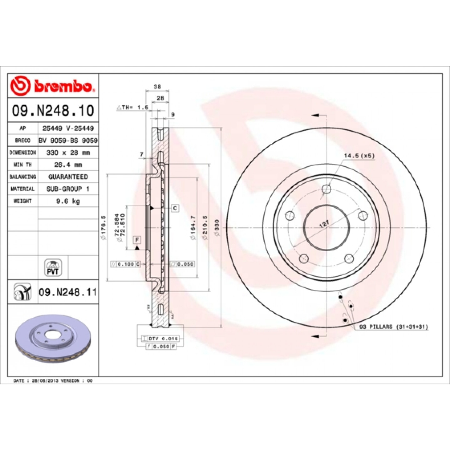 F.29様　100本 Stabdžių diskas BREMBO 09.N248.11 - Trodo.lt