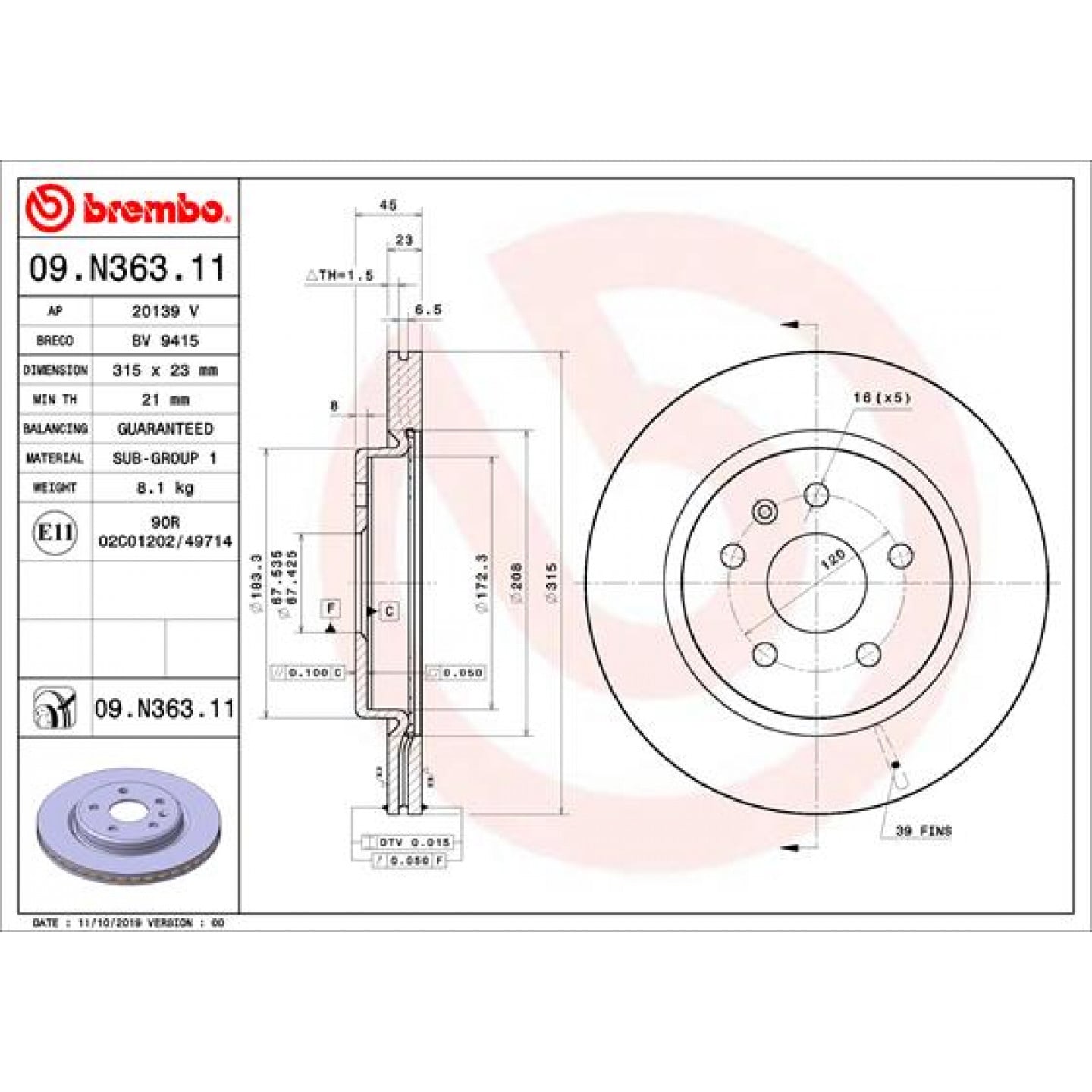 Bremsscheibe BREMBO 09.N363.11