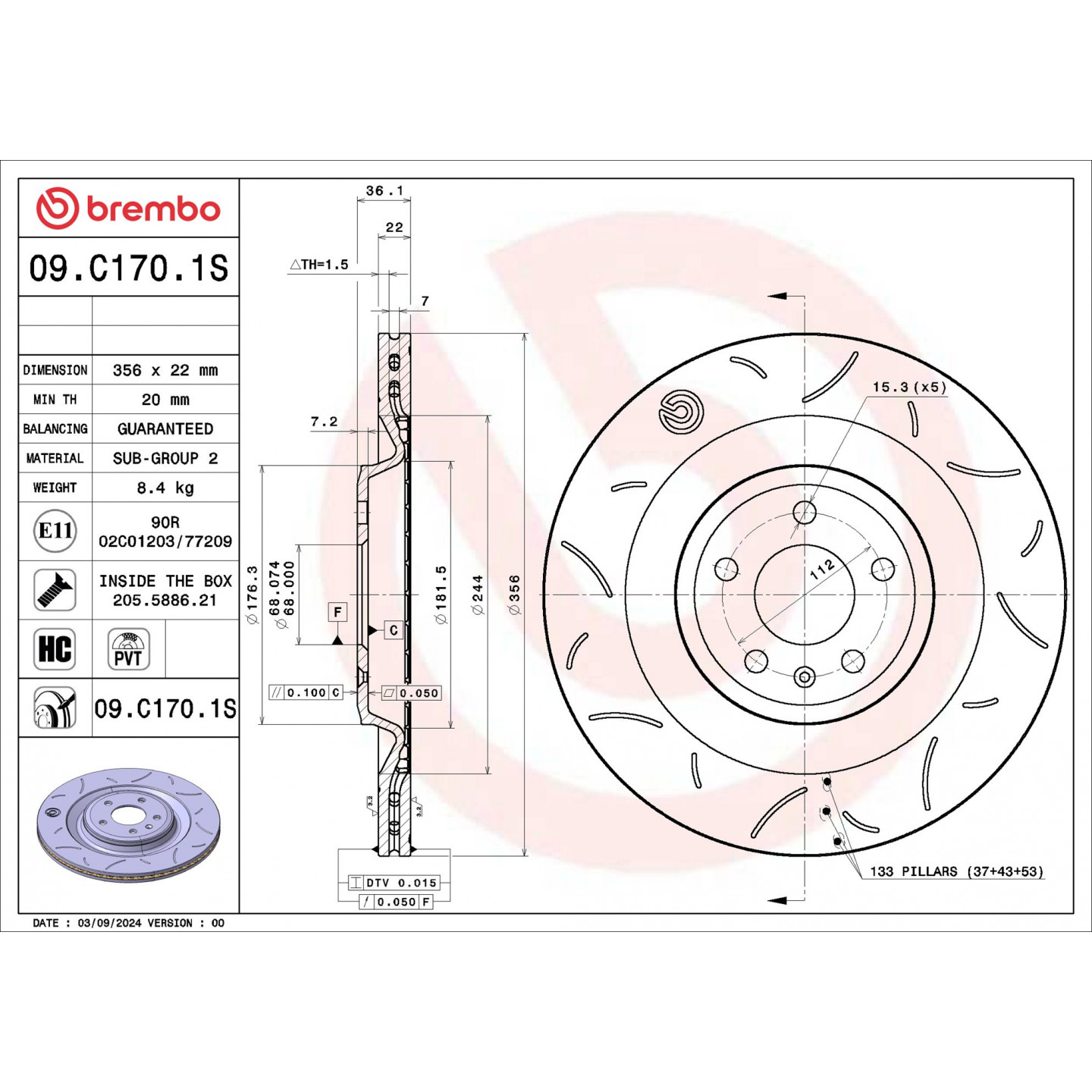 Bremseskive BREMBO 09.C170.1S