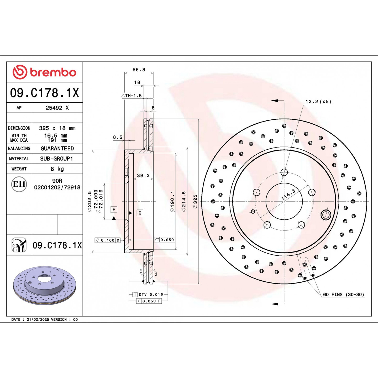 Remschijf BREMBO 09.C178.1X