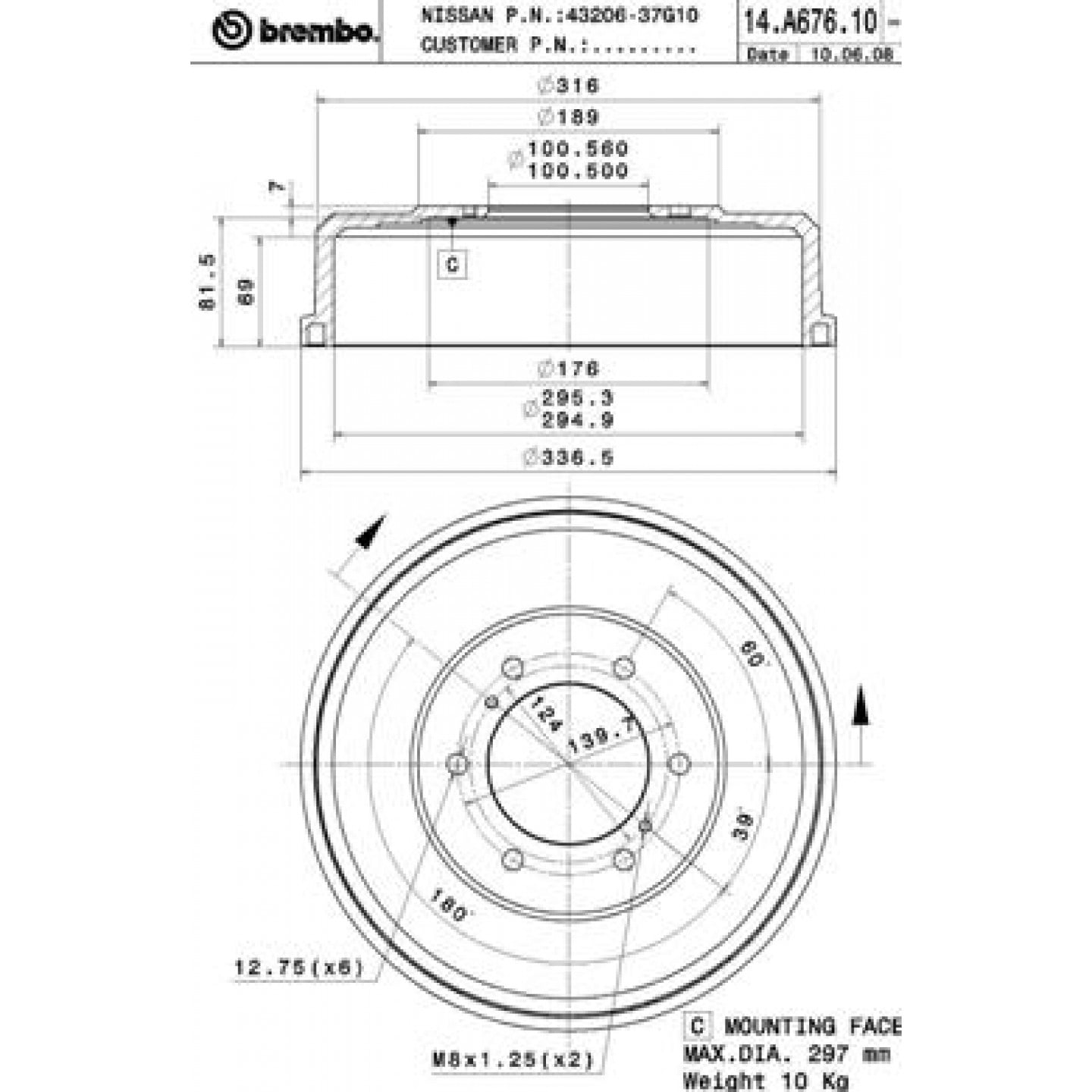 Bremstrommel BREMBO 14.A676.10