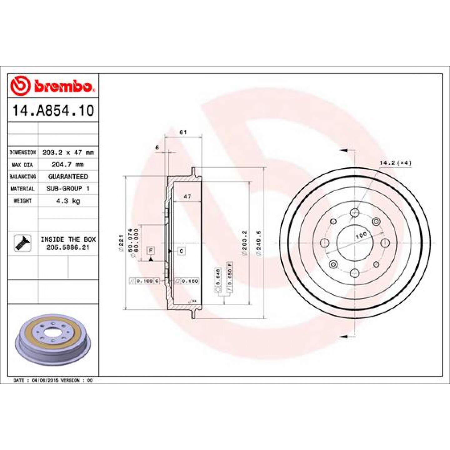 Bremstrommel BREMBO 14.A854.10