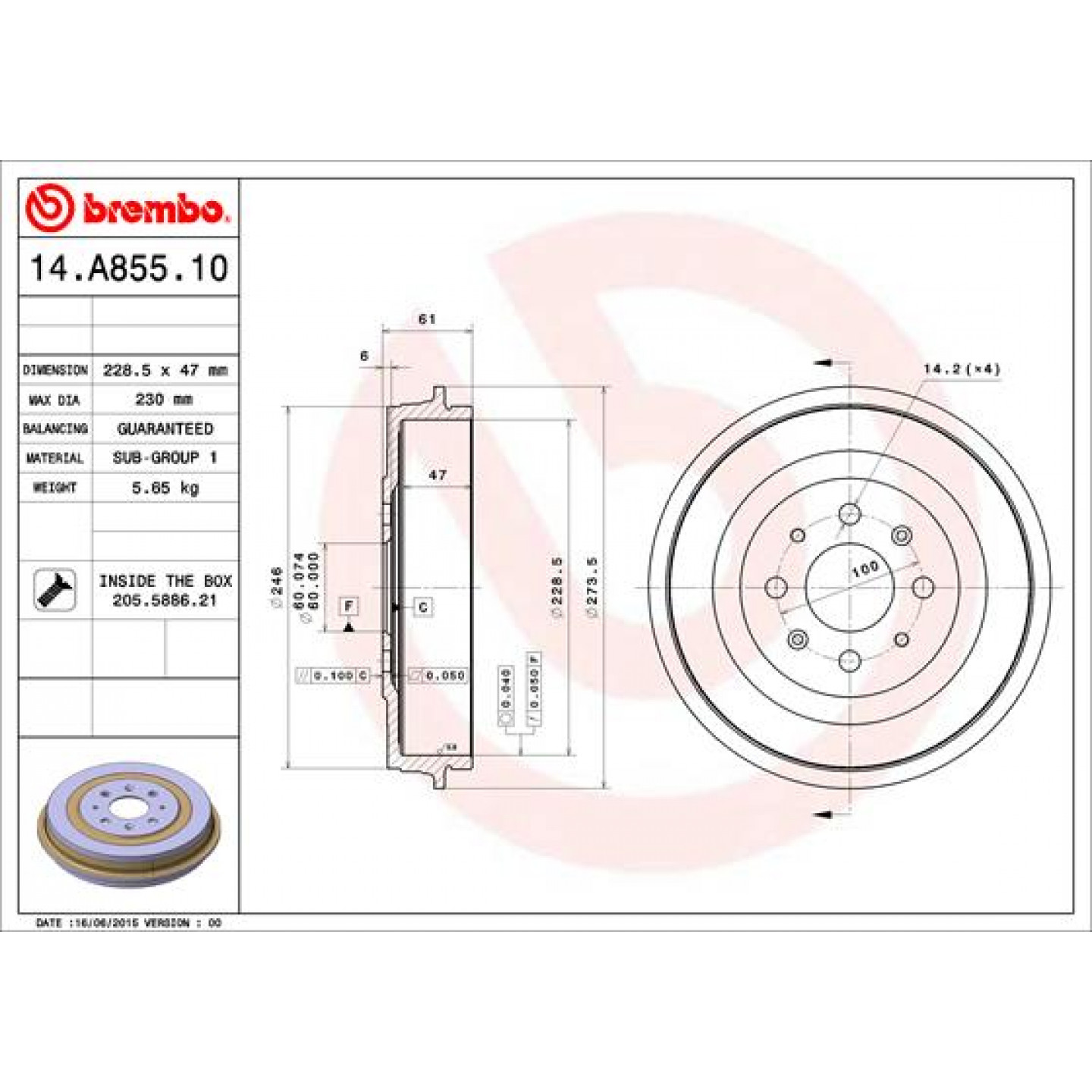 Bremstrommel BREMBO 14.A855.10