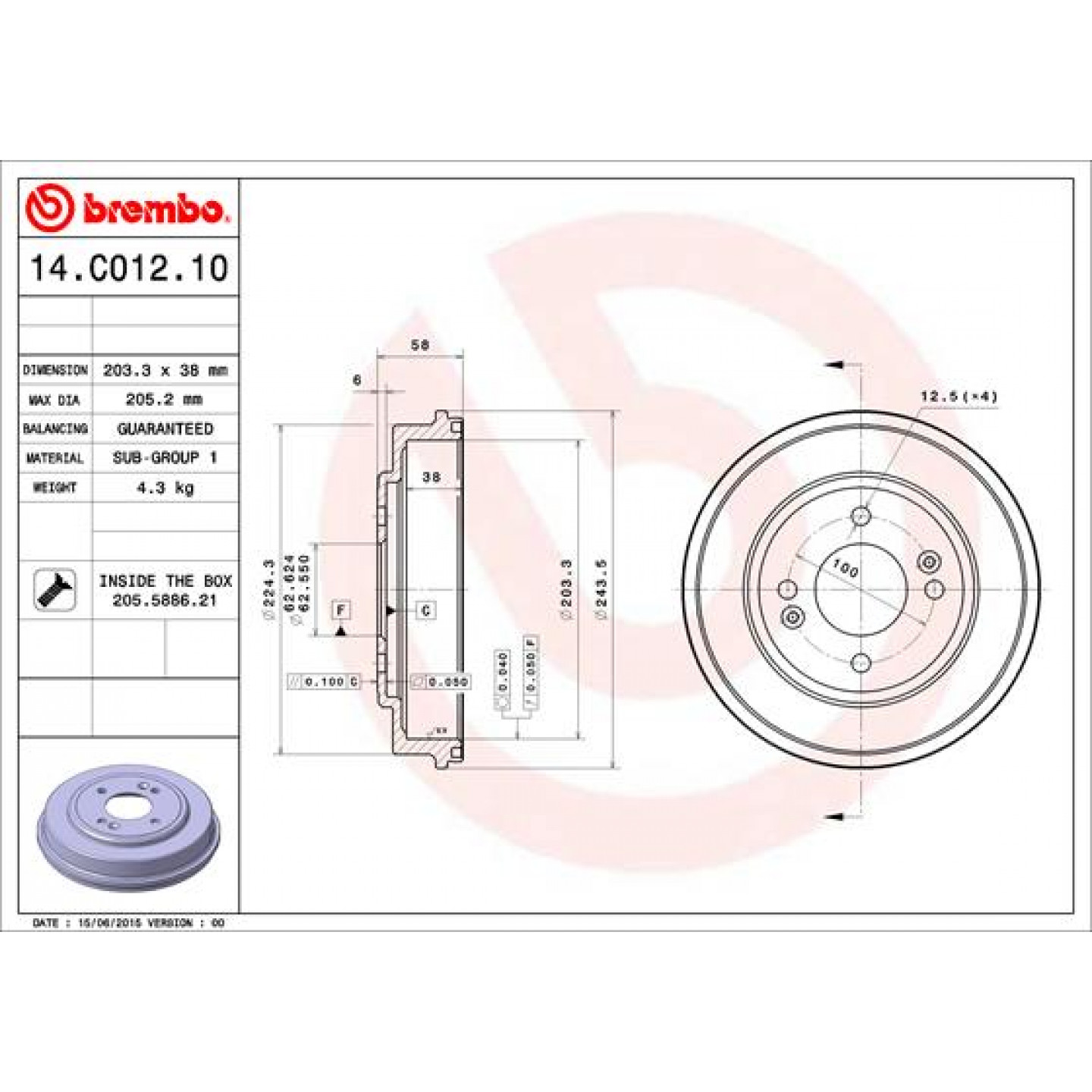 Bremstrommel BREMBO 14.C012.10