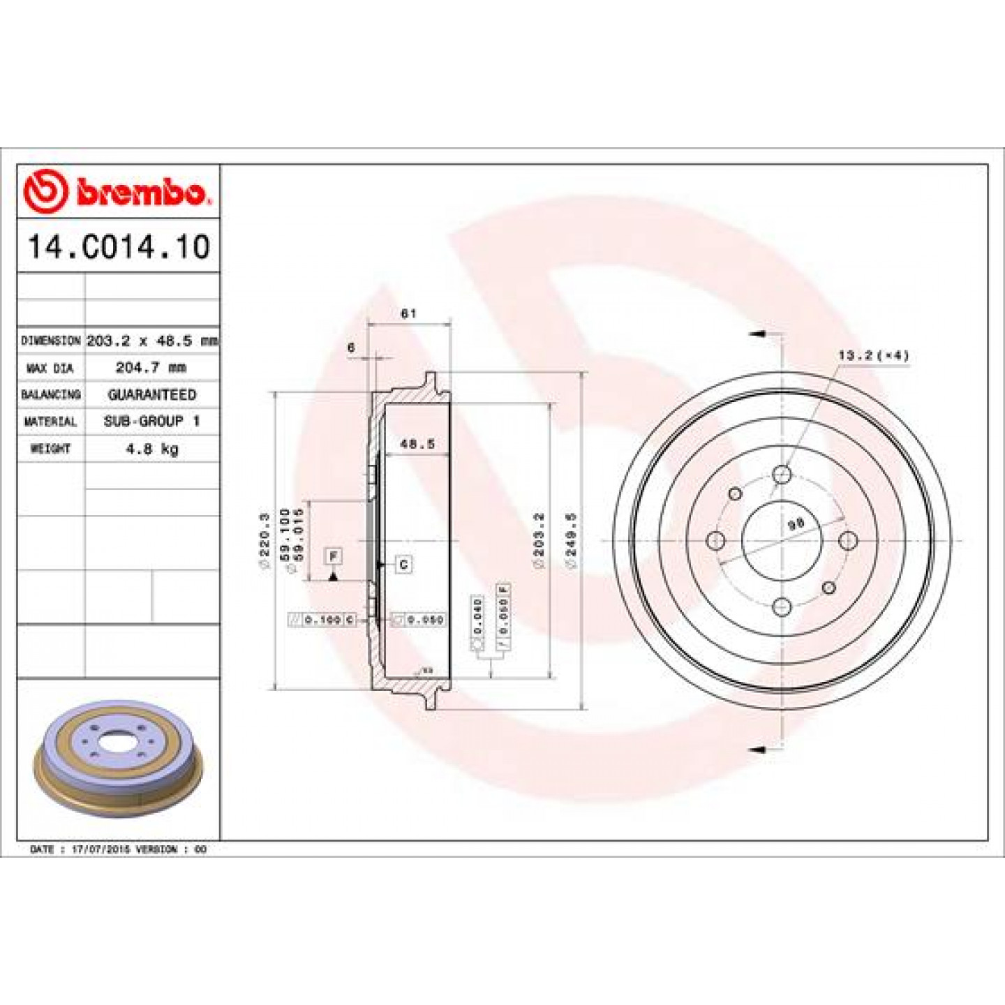 Bremstrommel BREMBO 14.C014.10