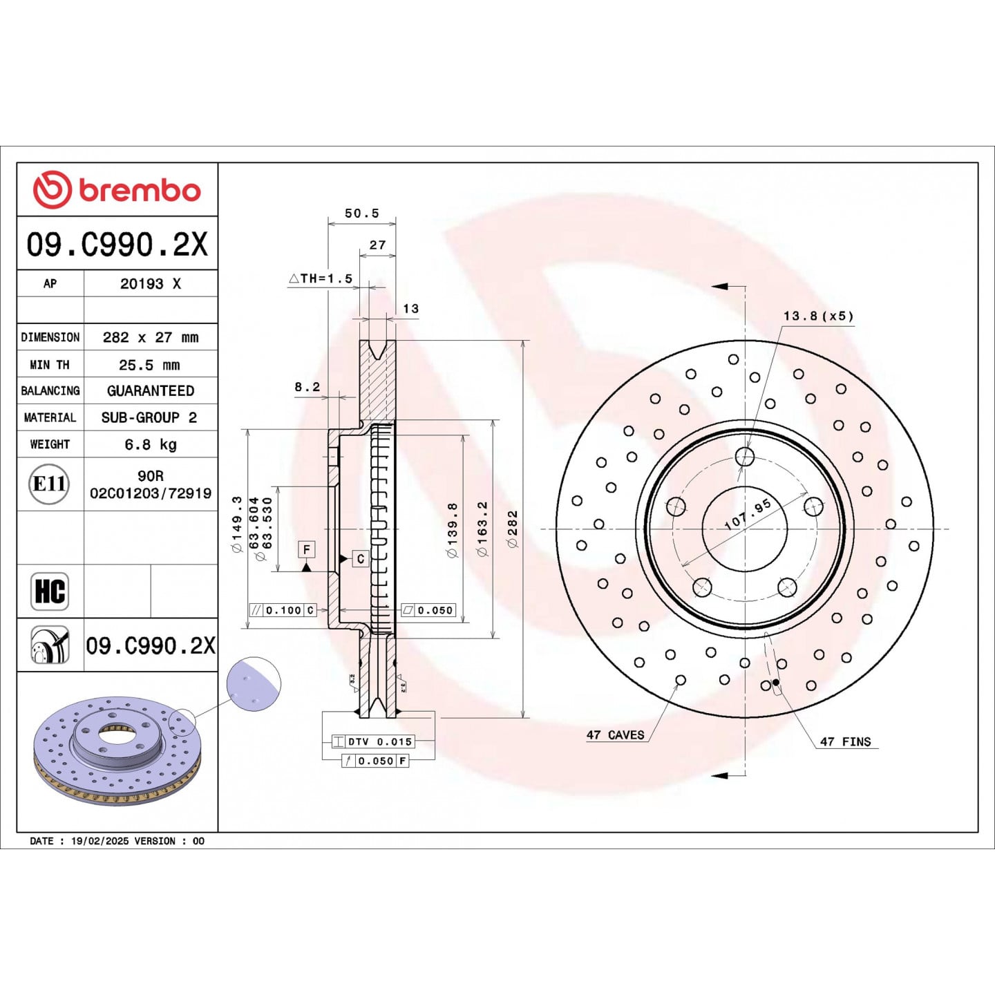 Remschijf BREMBO 09.C990.2X