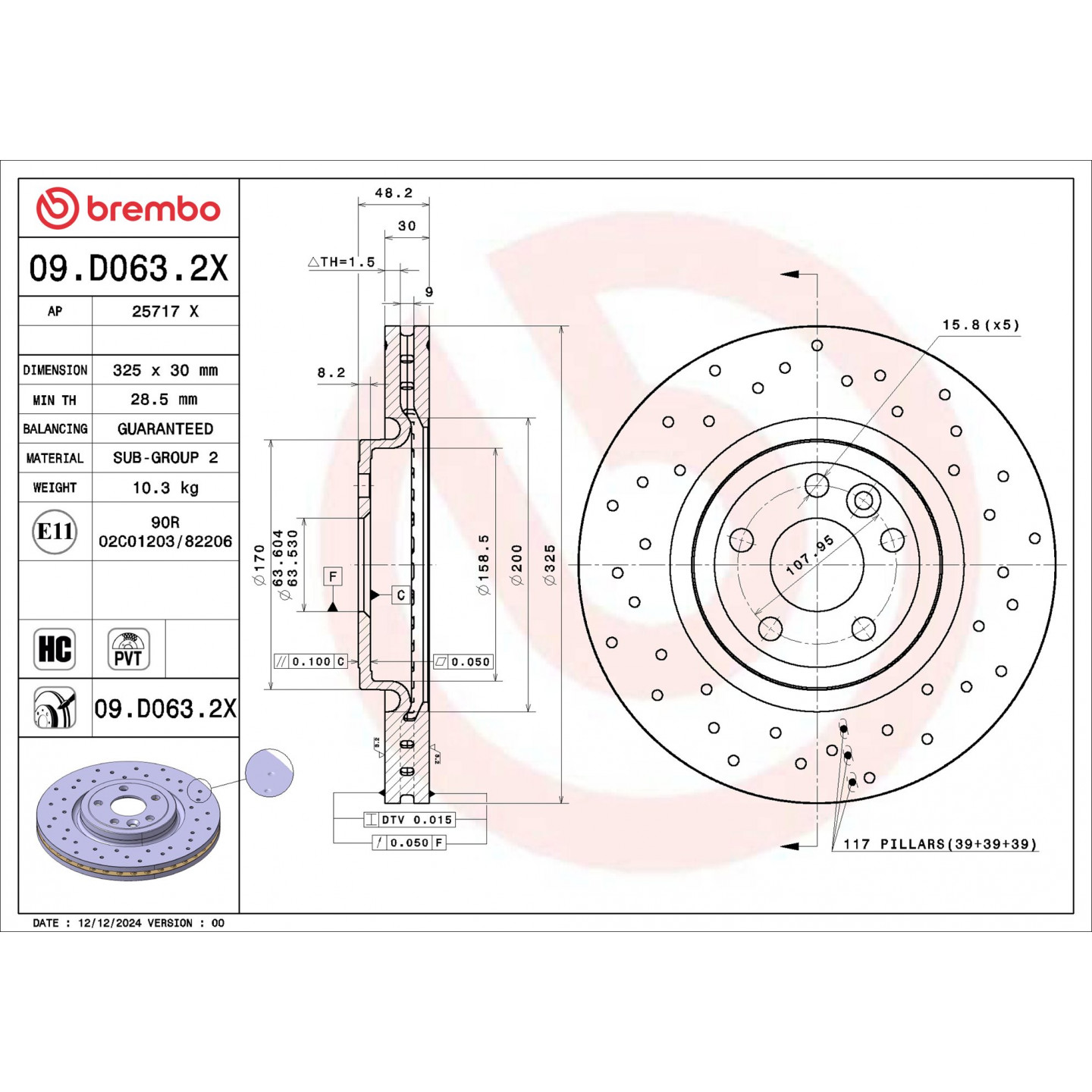 Bremseskive BREMBO 09.D063.2X