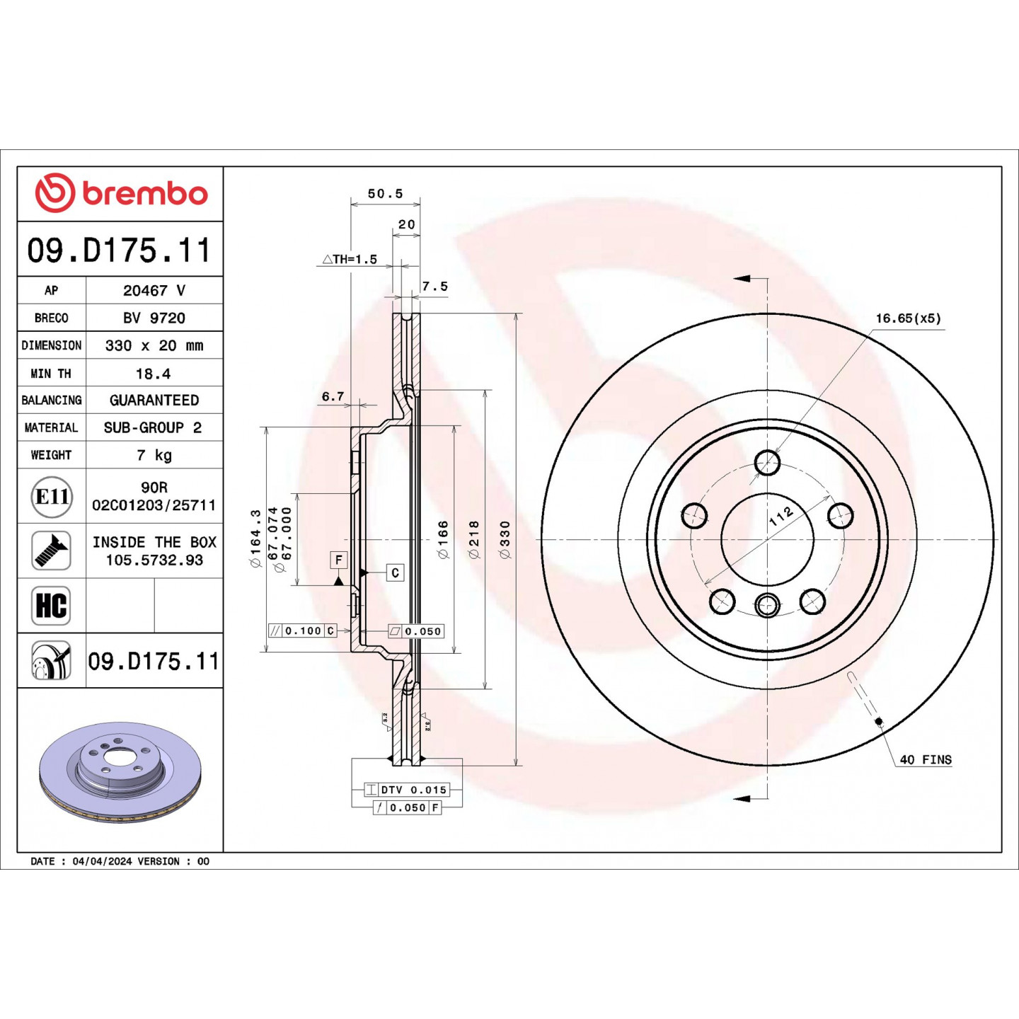 Bremsscheibe BREMBO 09.D175.11