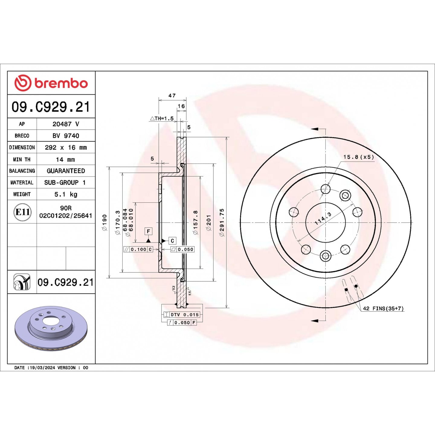 Remschijf BREMBO 09.C929.21