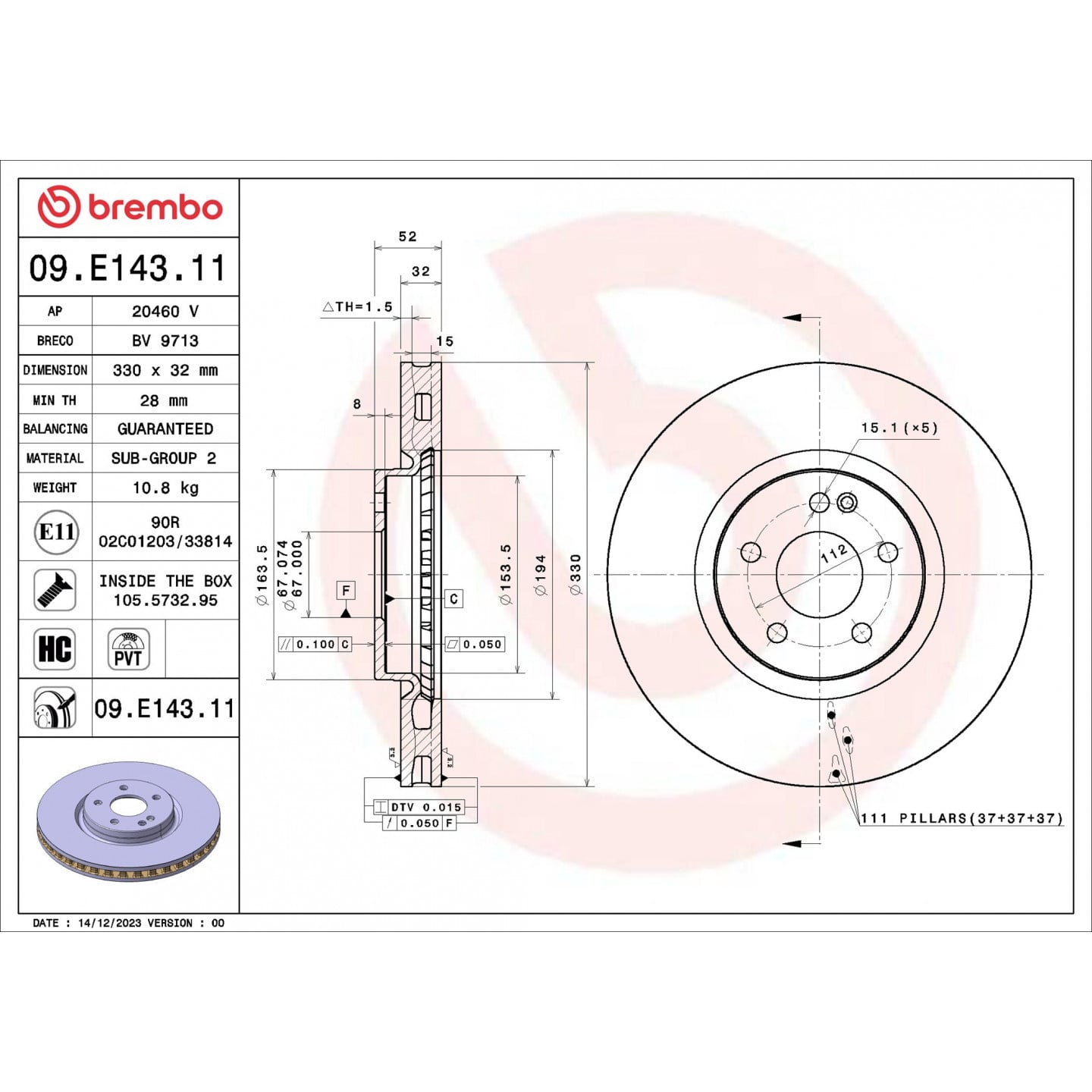 Bremseskive BREMBO 09.E143.11