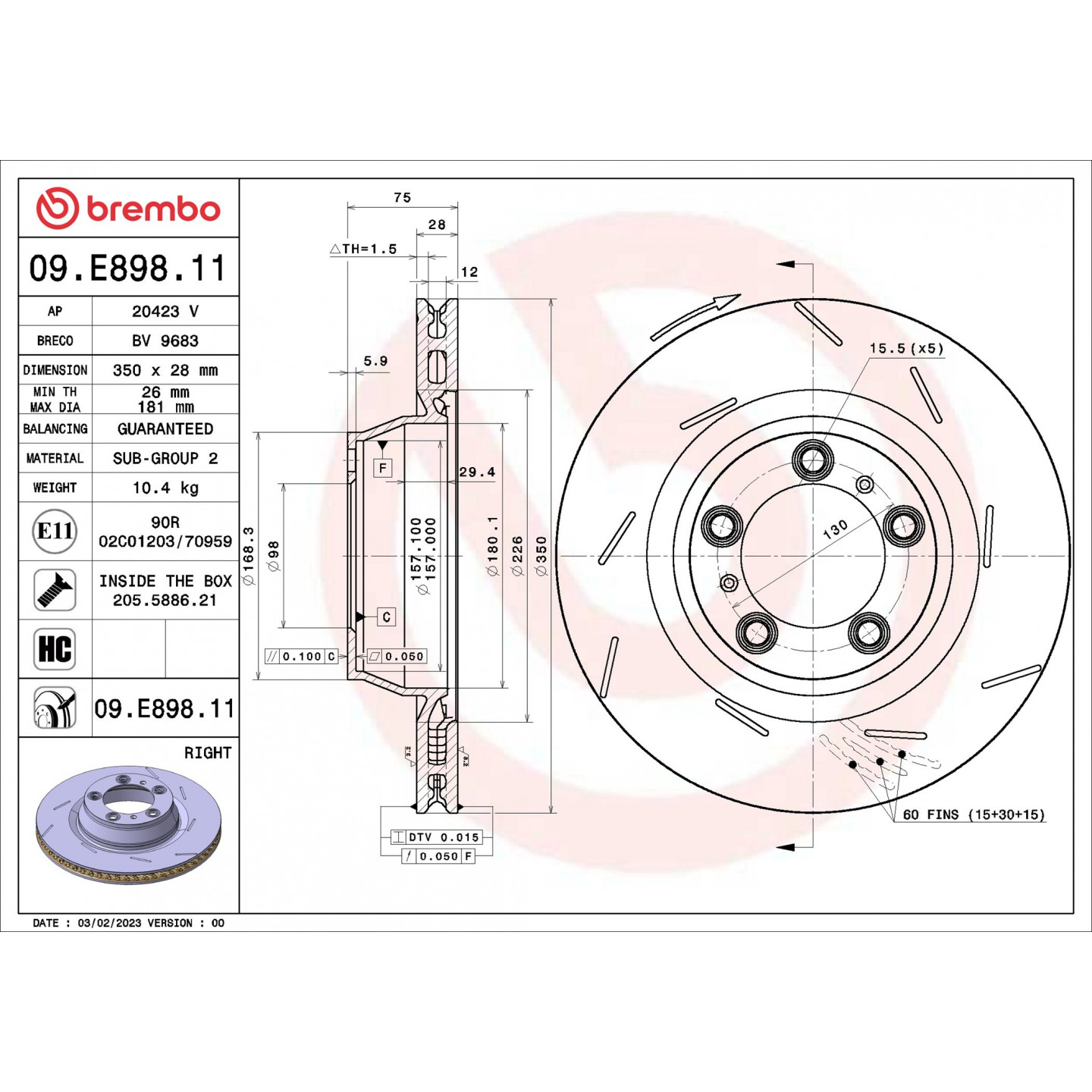 Bremsscheibe BREMBO 09.E898.11