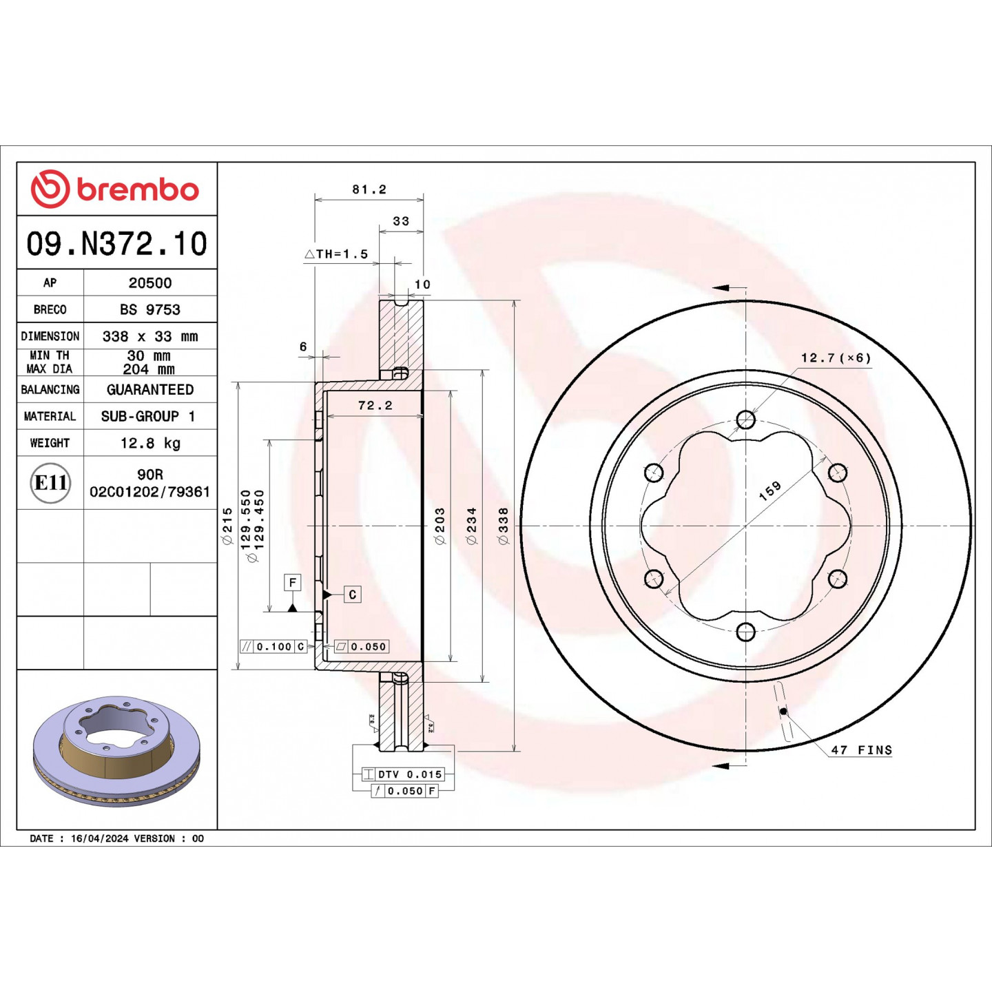 Discofreno BREMBO 09.N372.10