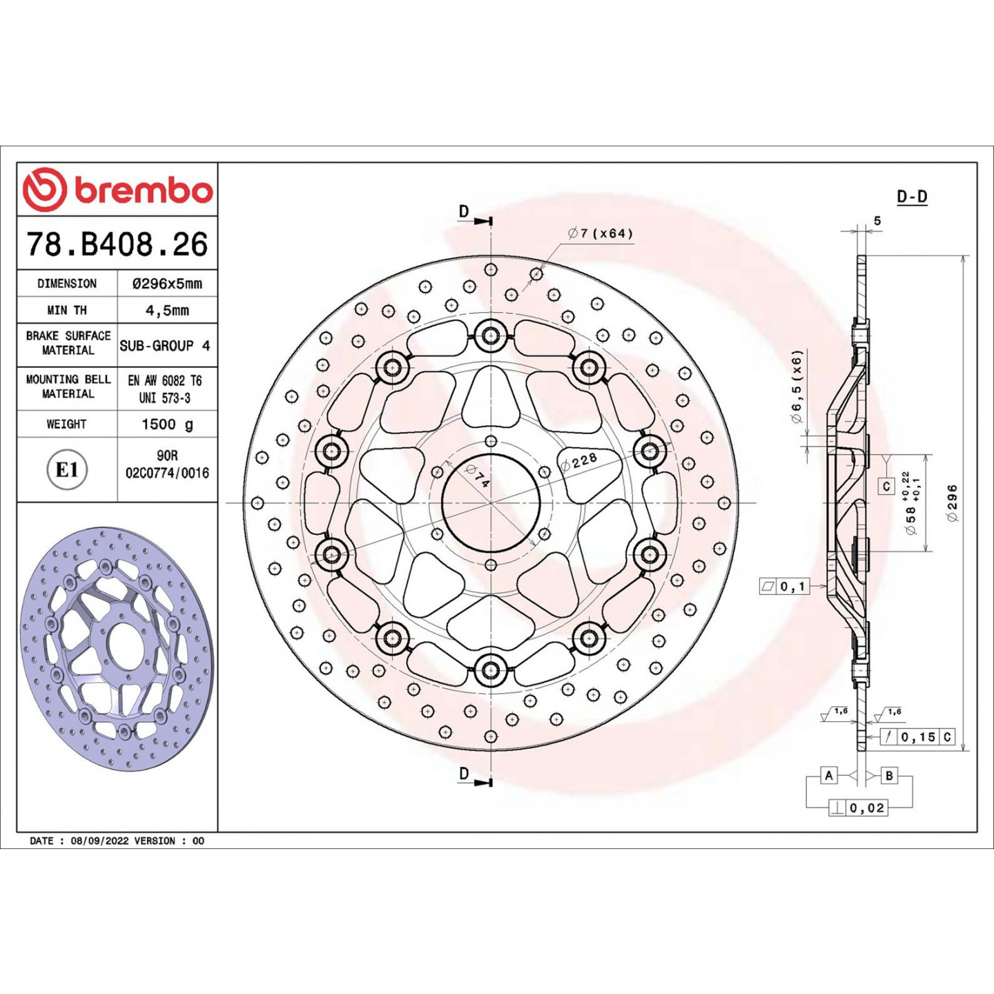 Brzdový kotouč BREMBO 78B40826