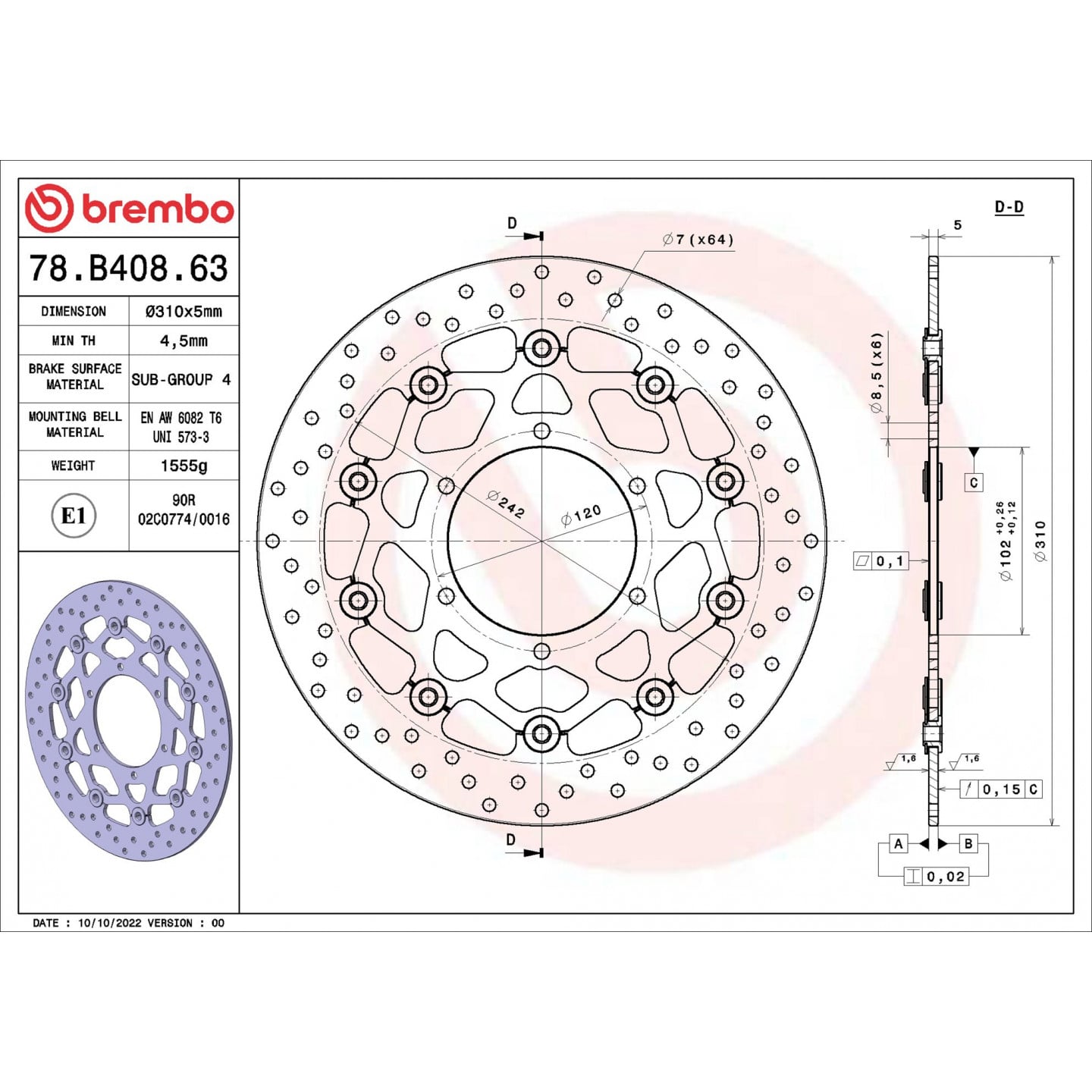 Brzdový kotouč BREMBO 78B40863